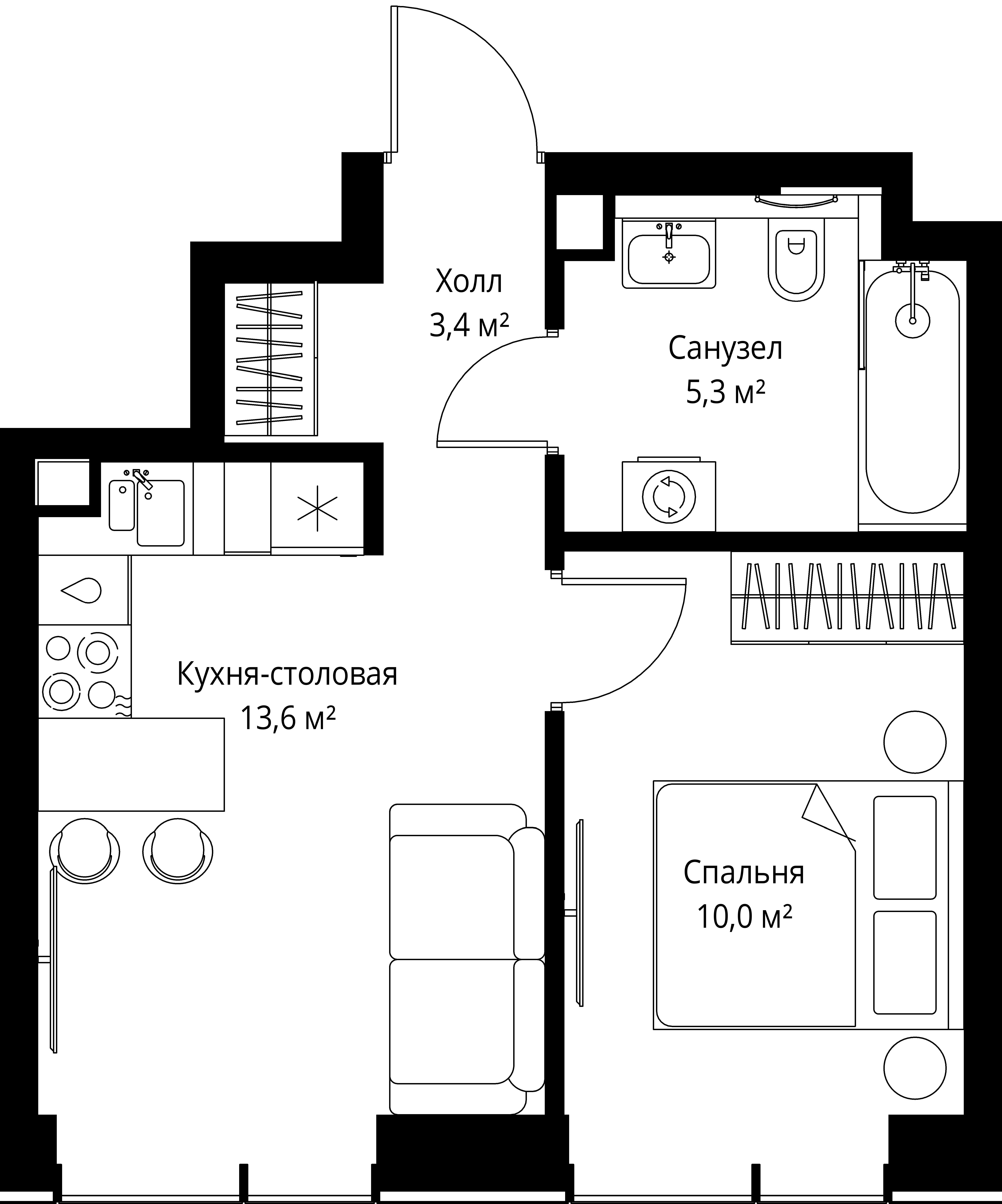 1-комнатная, 32,3 м² — 20 865 800 ₽