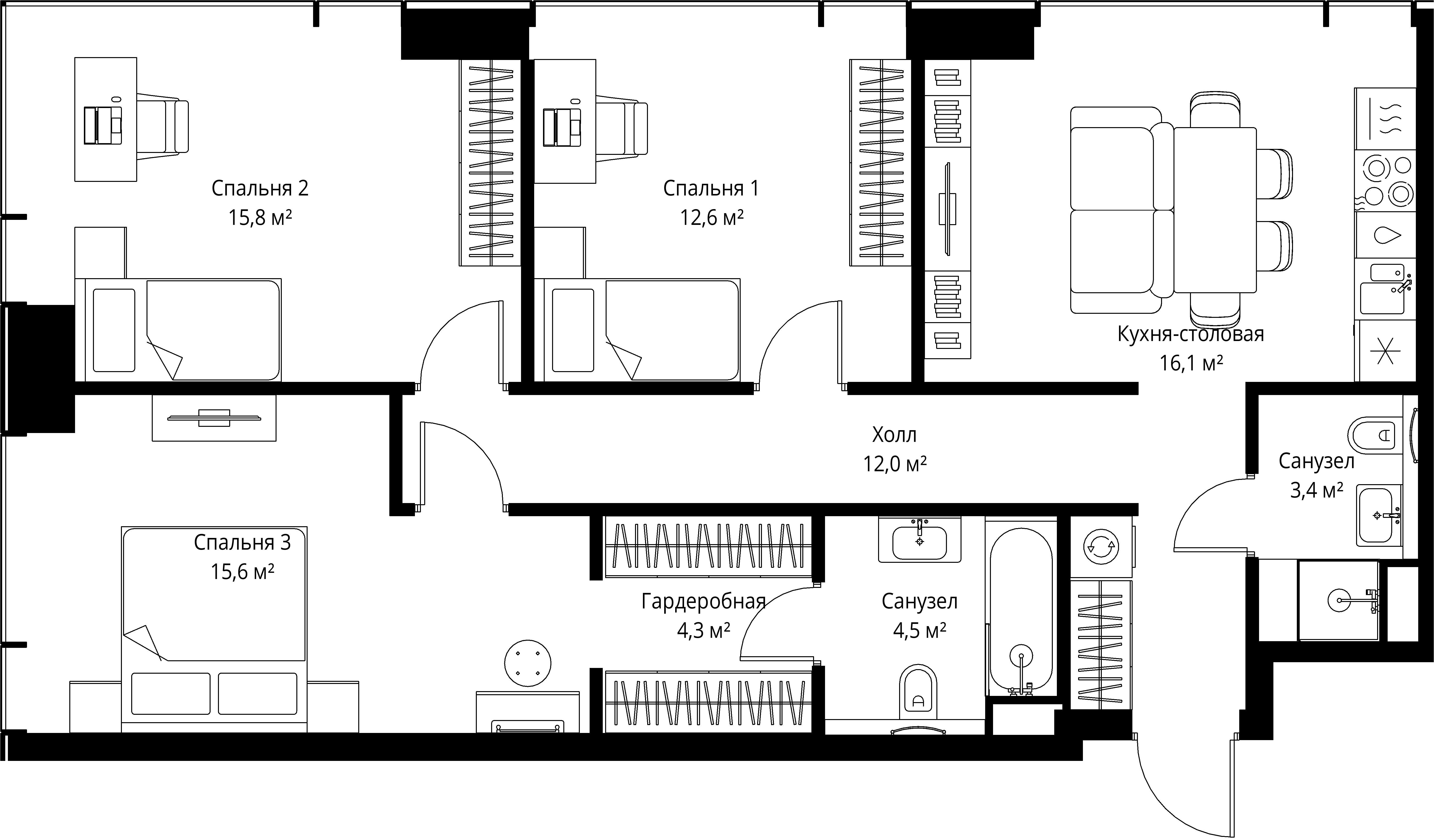 3-комнатная, 84,3 м² — 41 846 520 ₽