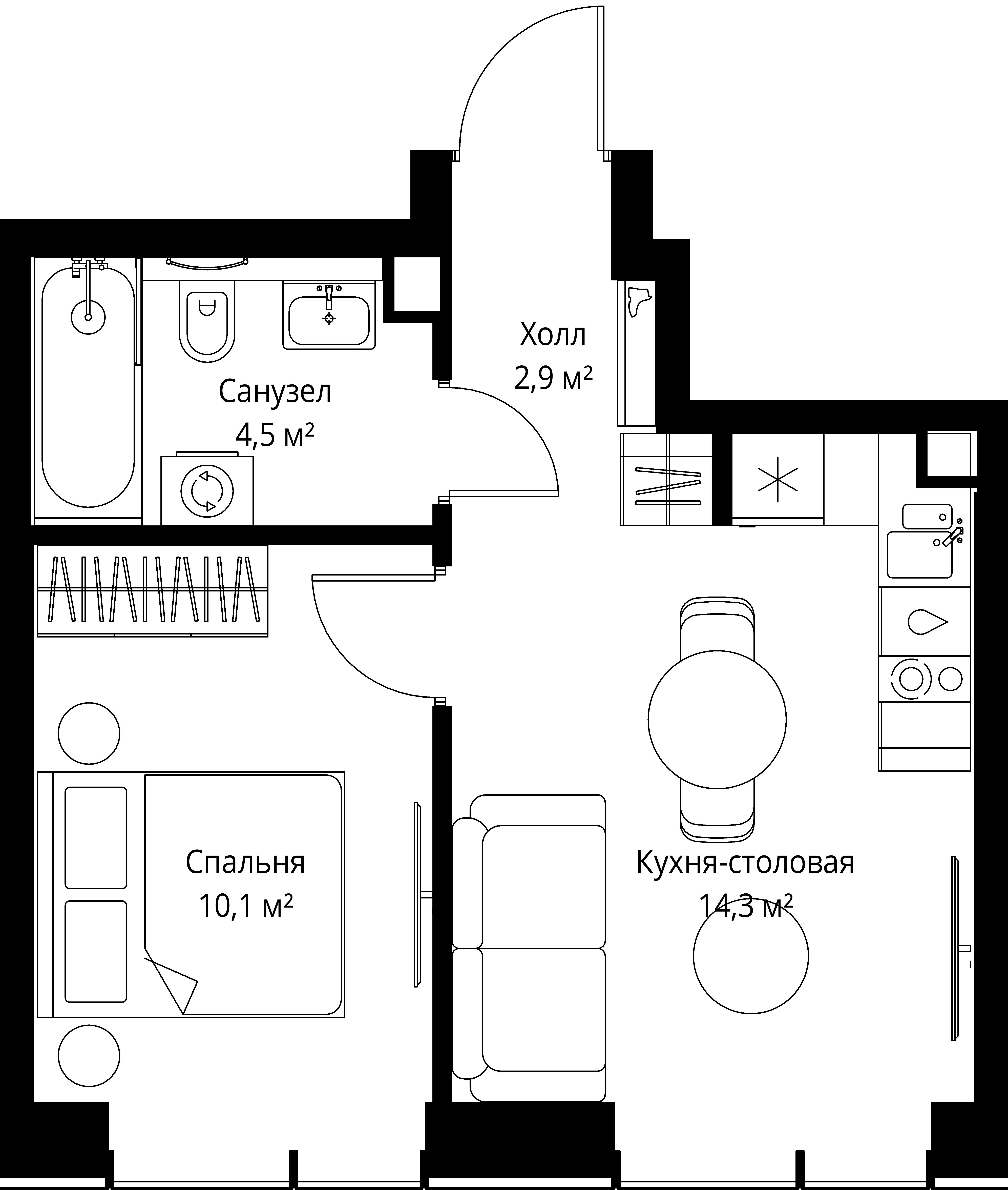 1-комнатная, 31,8 м² — 20 732 010 ₽