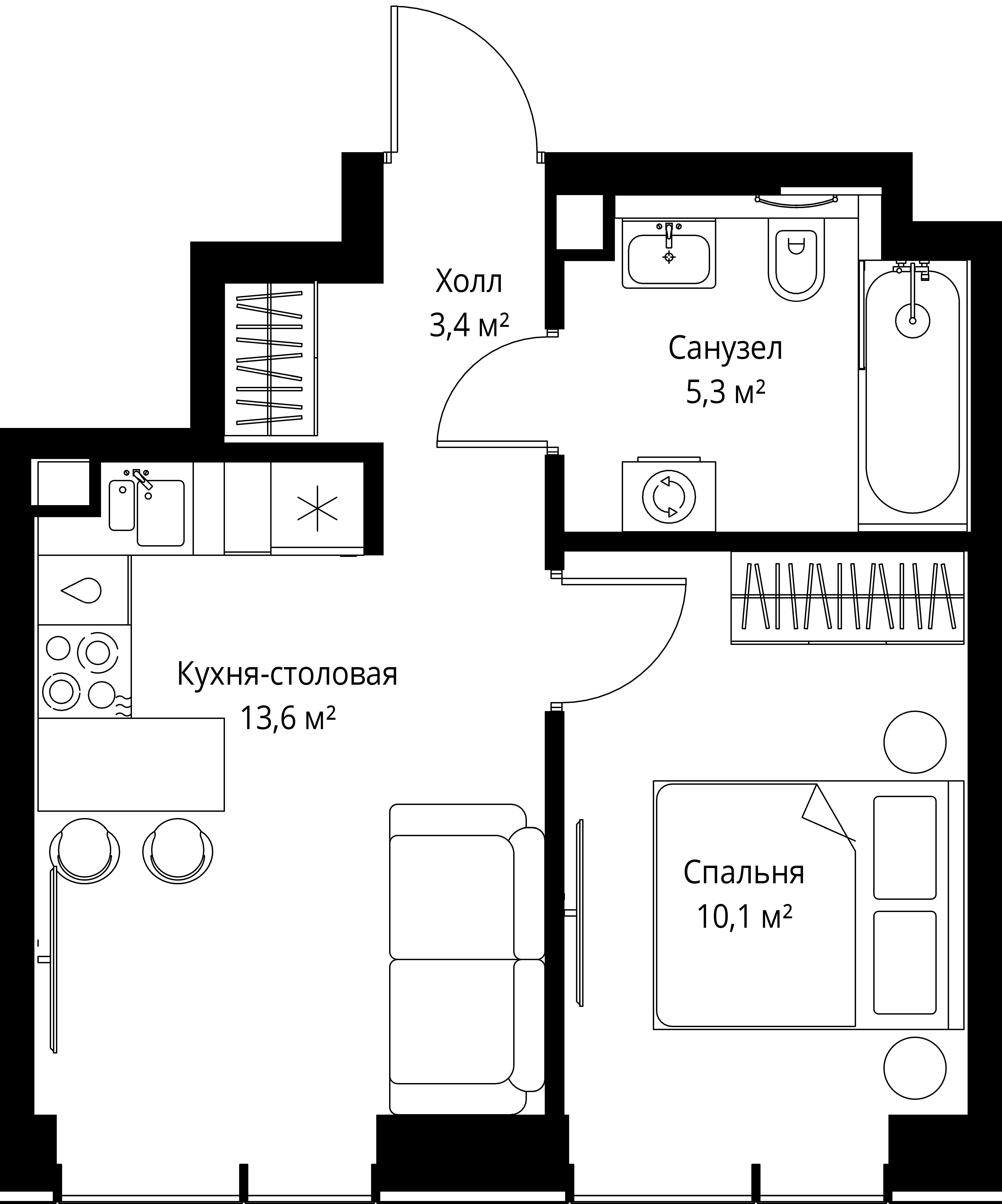 1-комнатная, 32,4 м² — 20 902 860 ₽