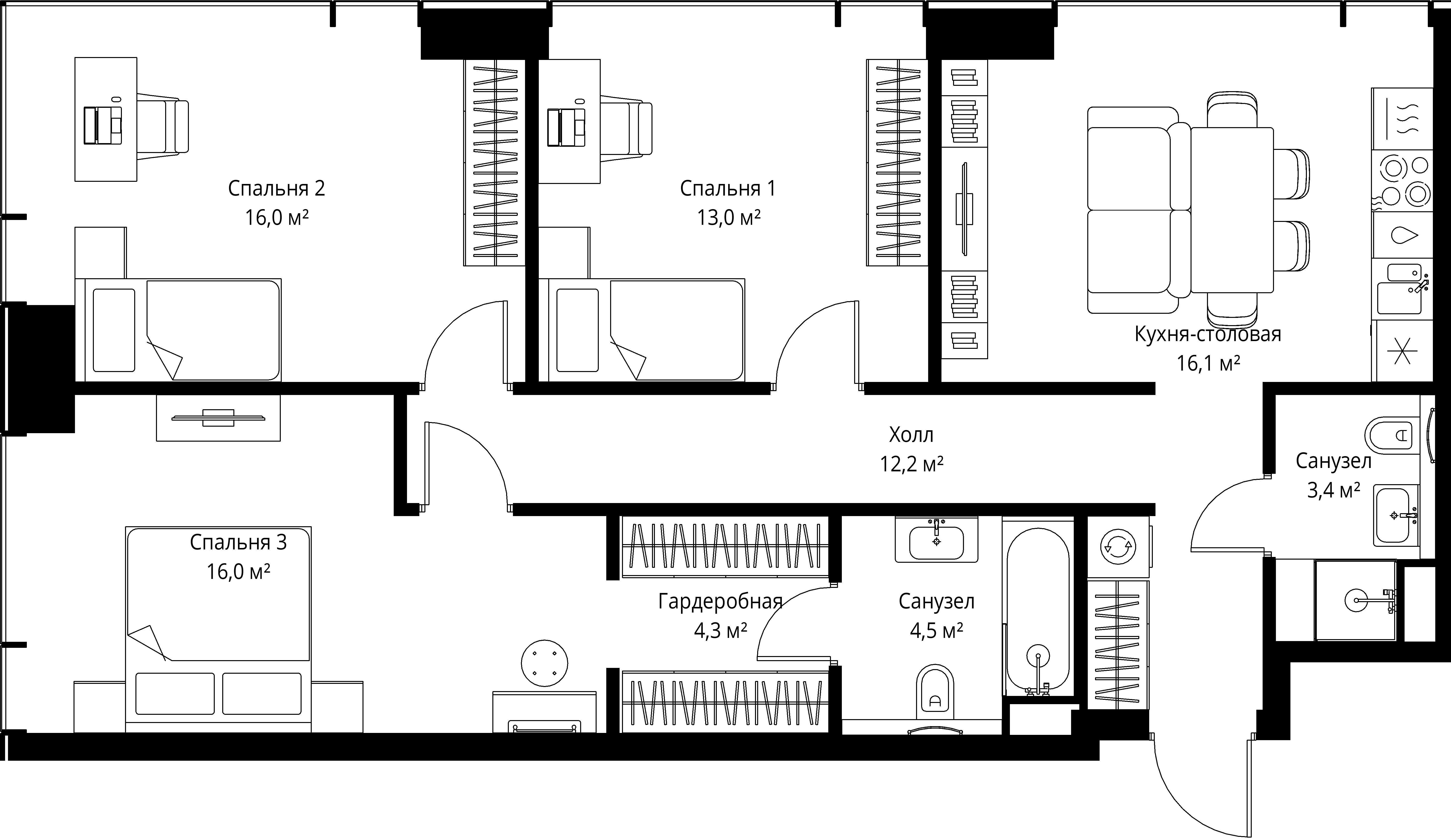 3-комнатная, 85,5 м² — 42 369 525 ₽