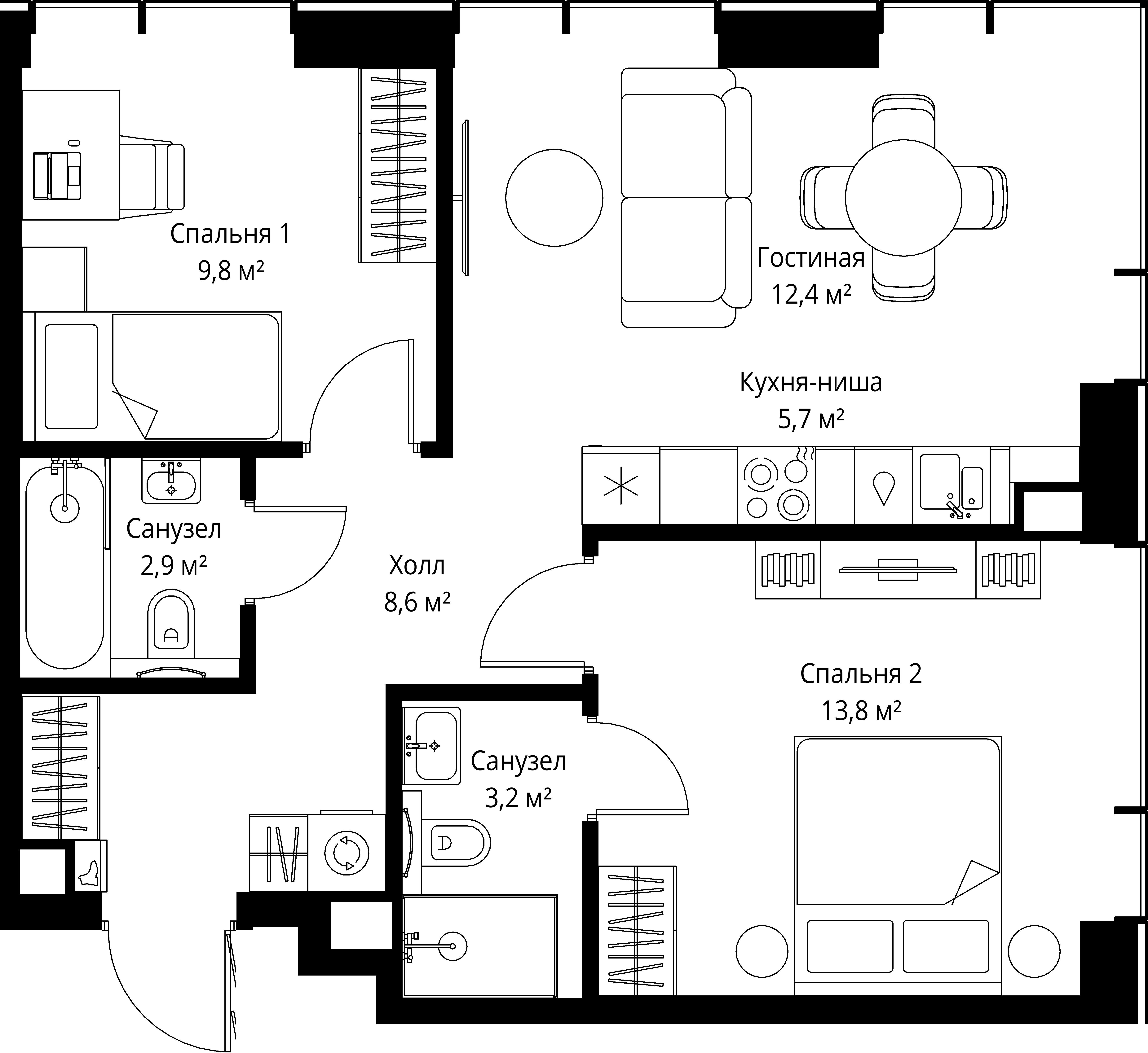 2-комнатная, 56,4 м² — 37 105 560 ₽