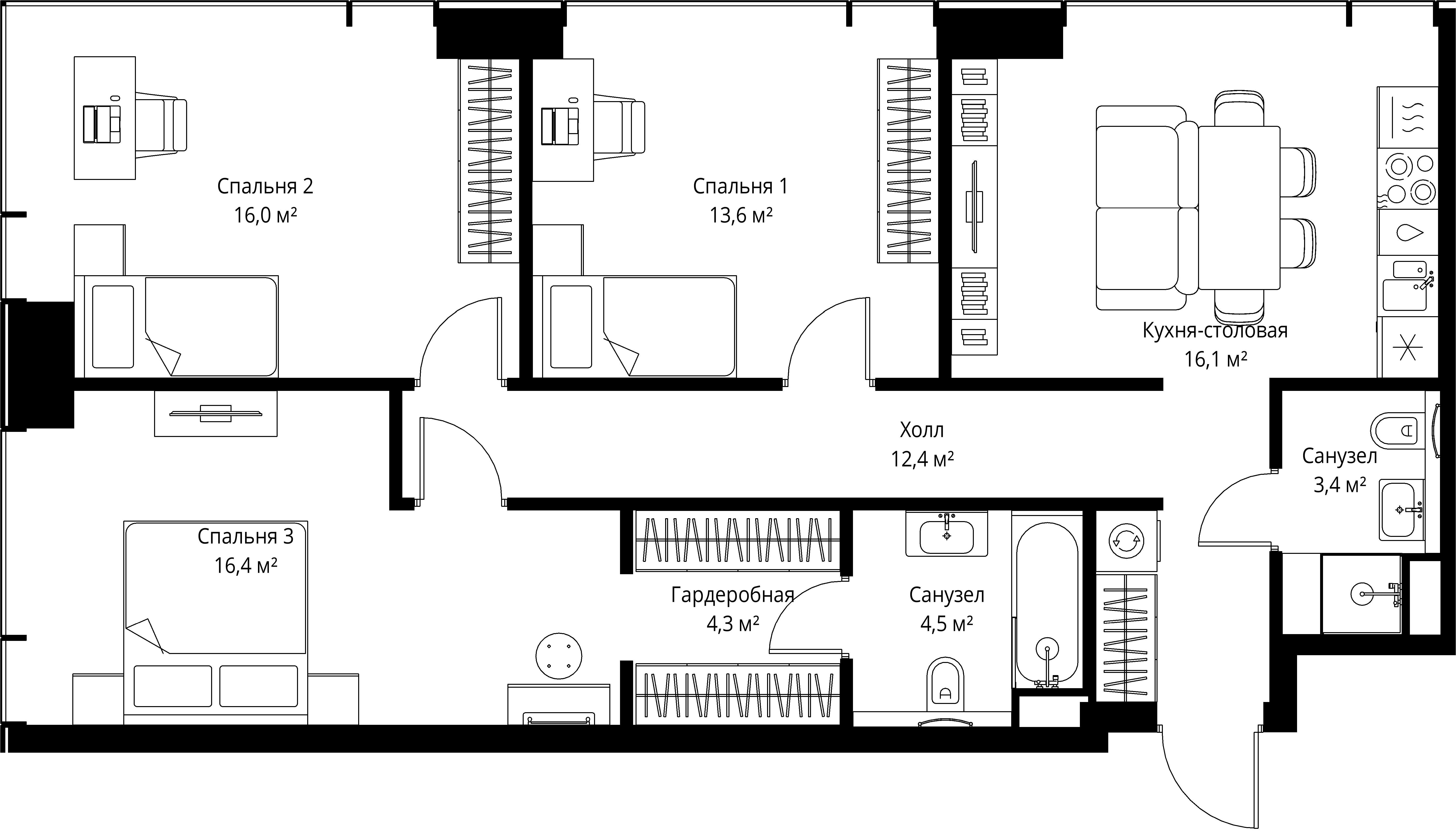 3-комнатная, 86,7 м² — 52 618 230 ₽