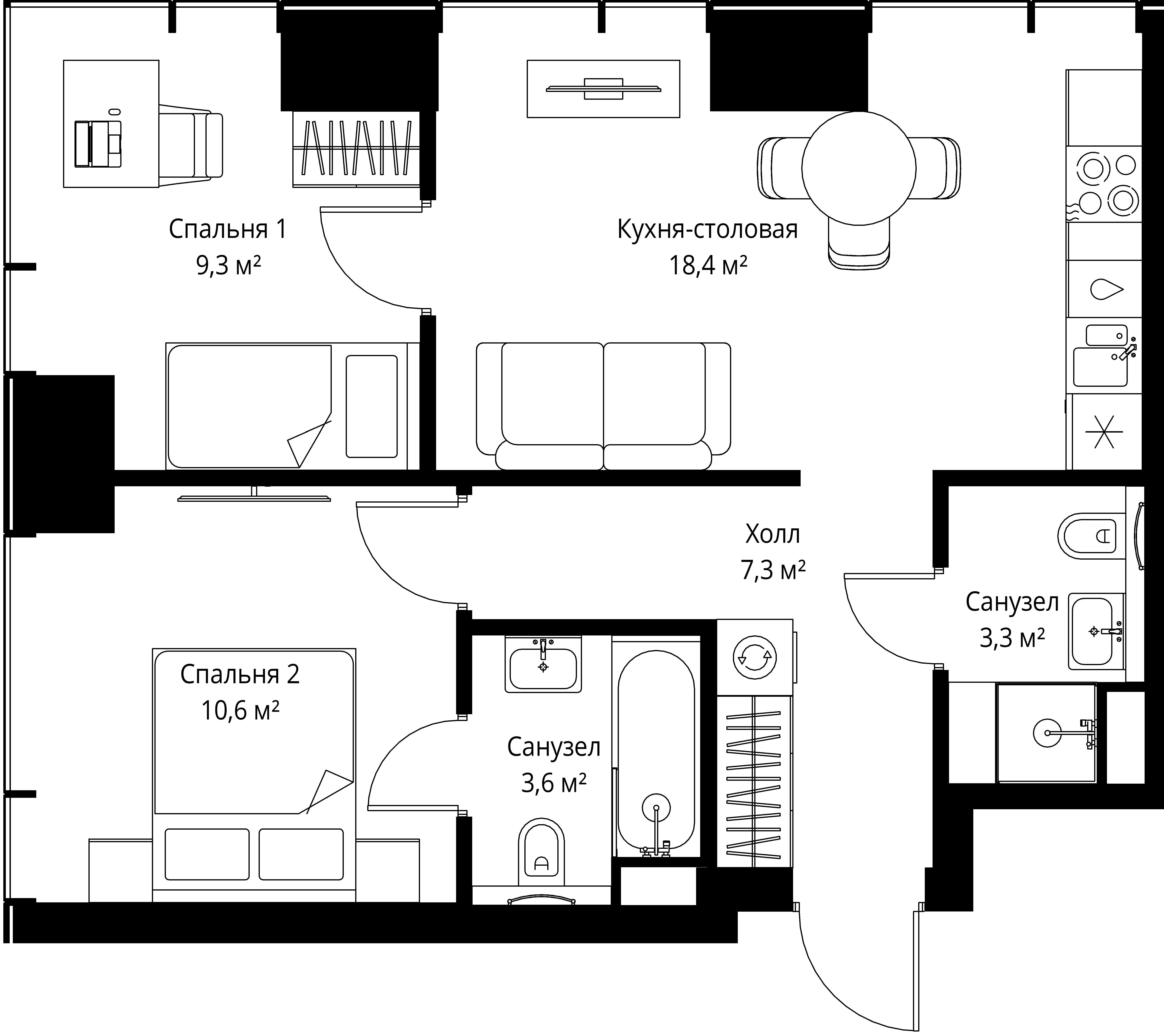 2-комнатная, 52,5 м² — 27 399 750 ₽