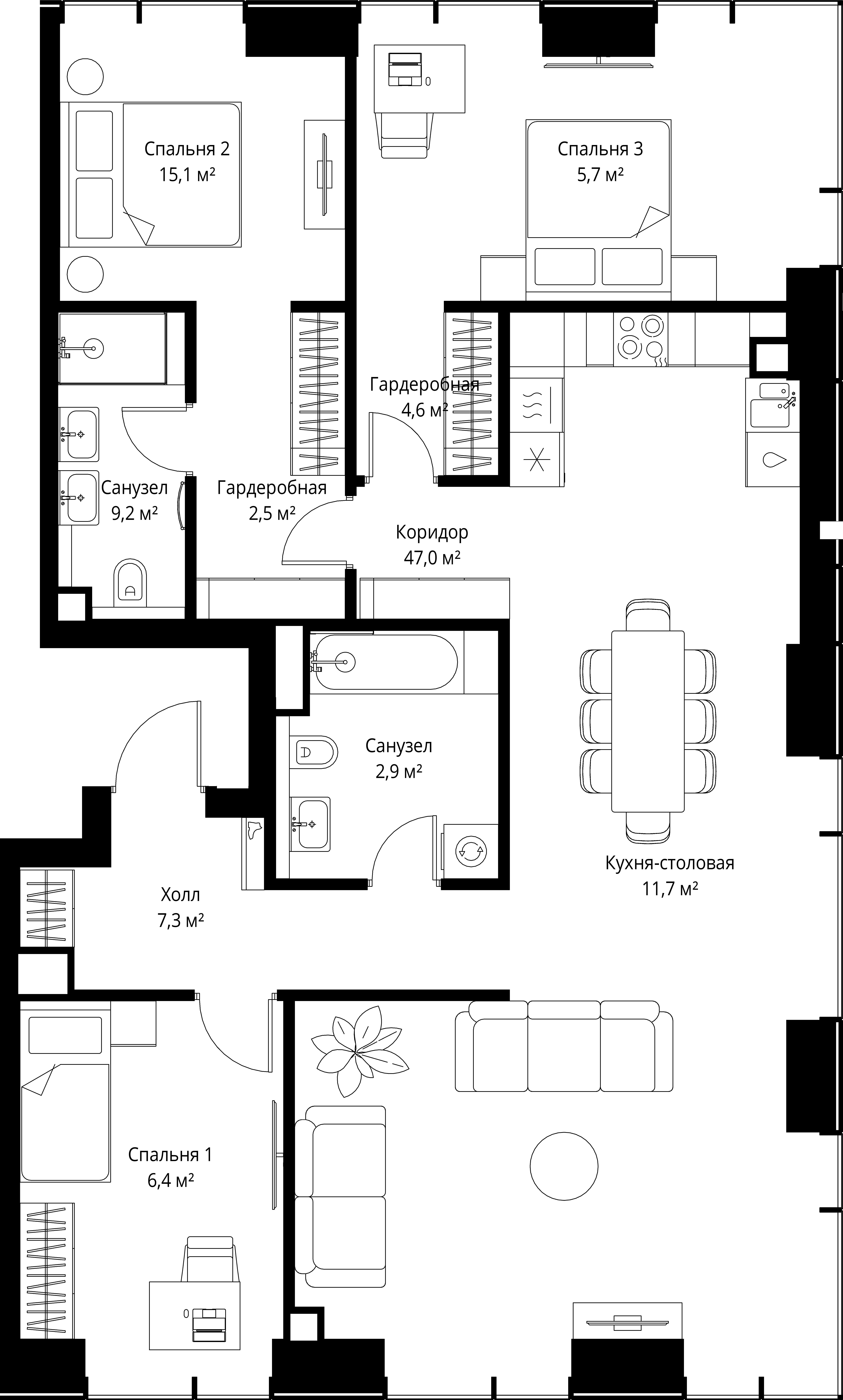 3-комнатная, 112,4 м² — 50 922 820 ₽