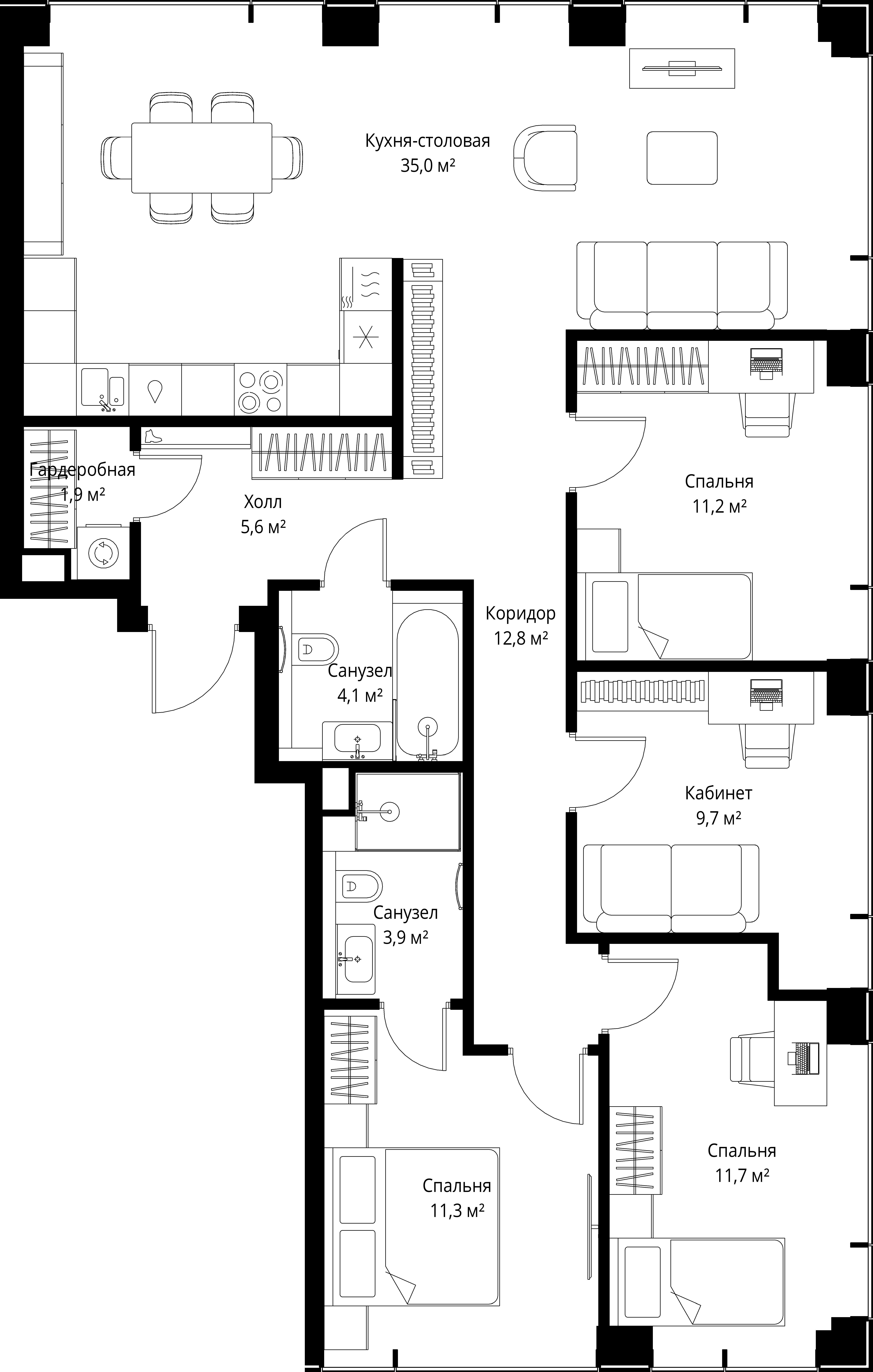 4-комнатная, 107,2 м² — 51 665 040 ₽