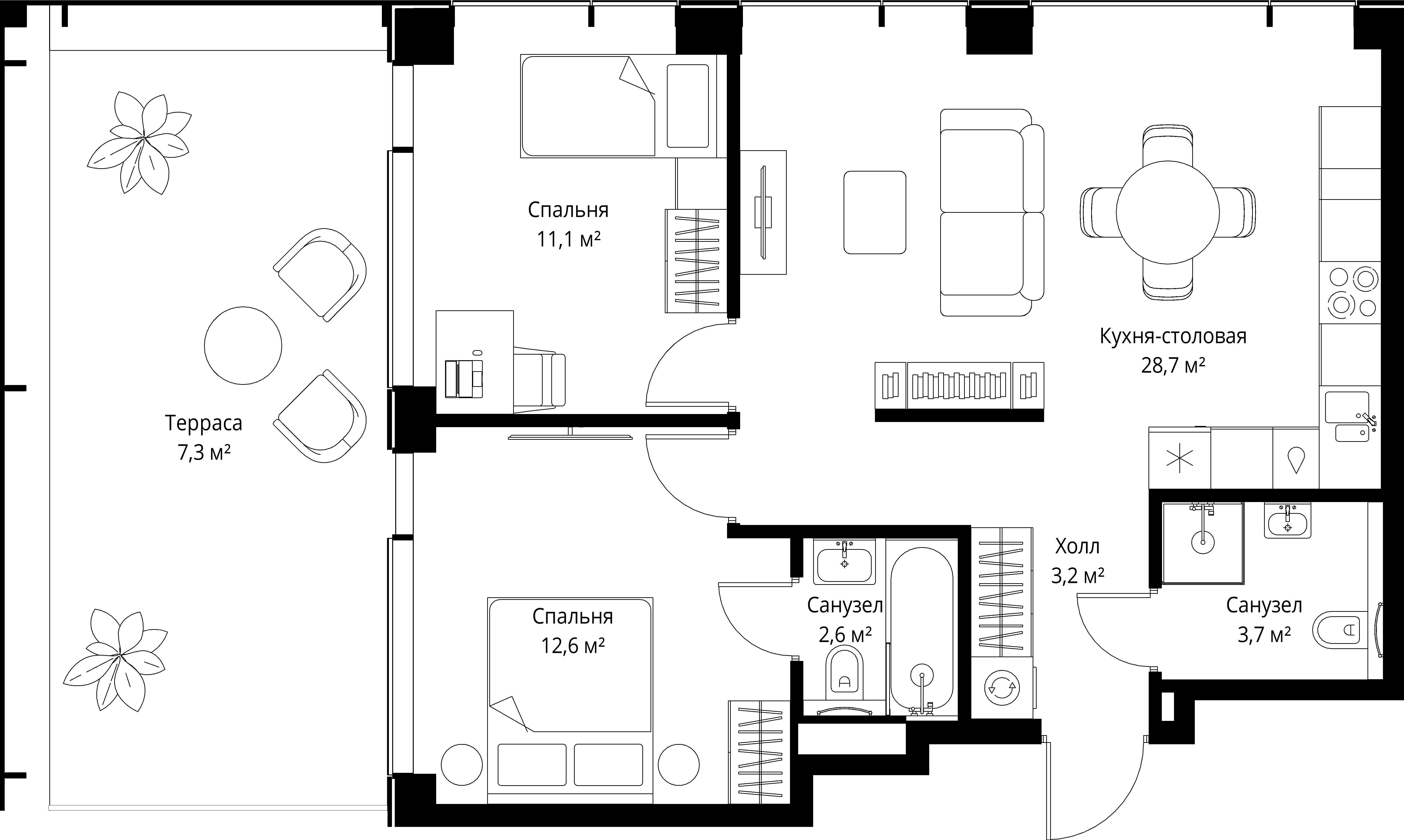 2-комнатная, 69,2 м² — 46 703 080 ₽