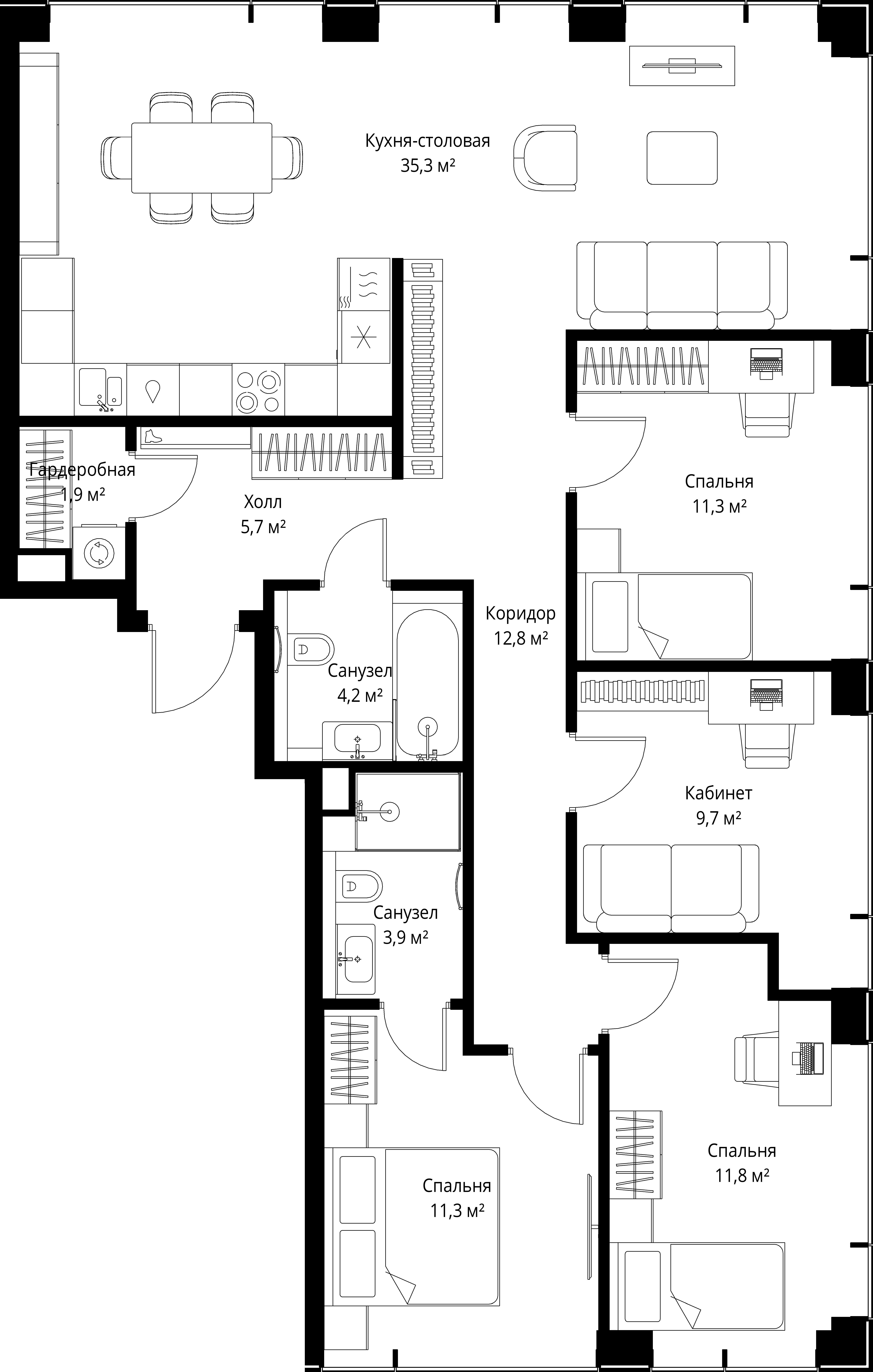 4-комнатная, 107,9 м² — 52 460 980 ₽