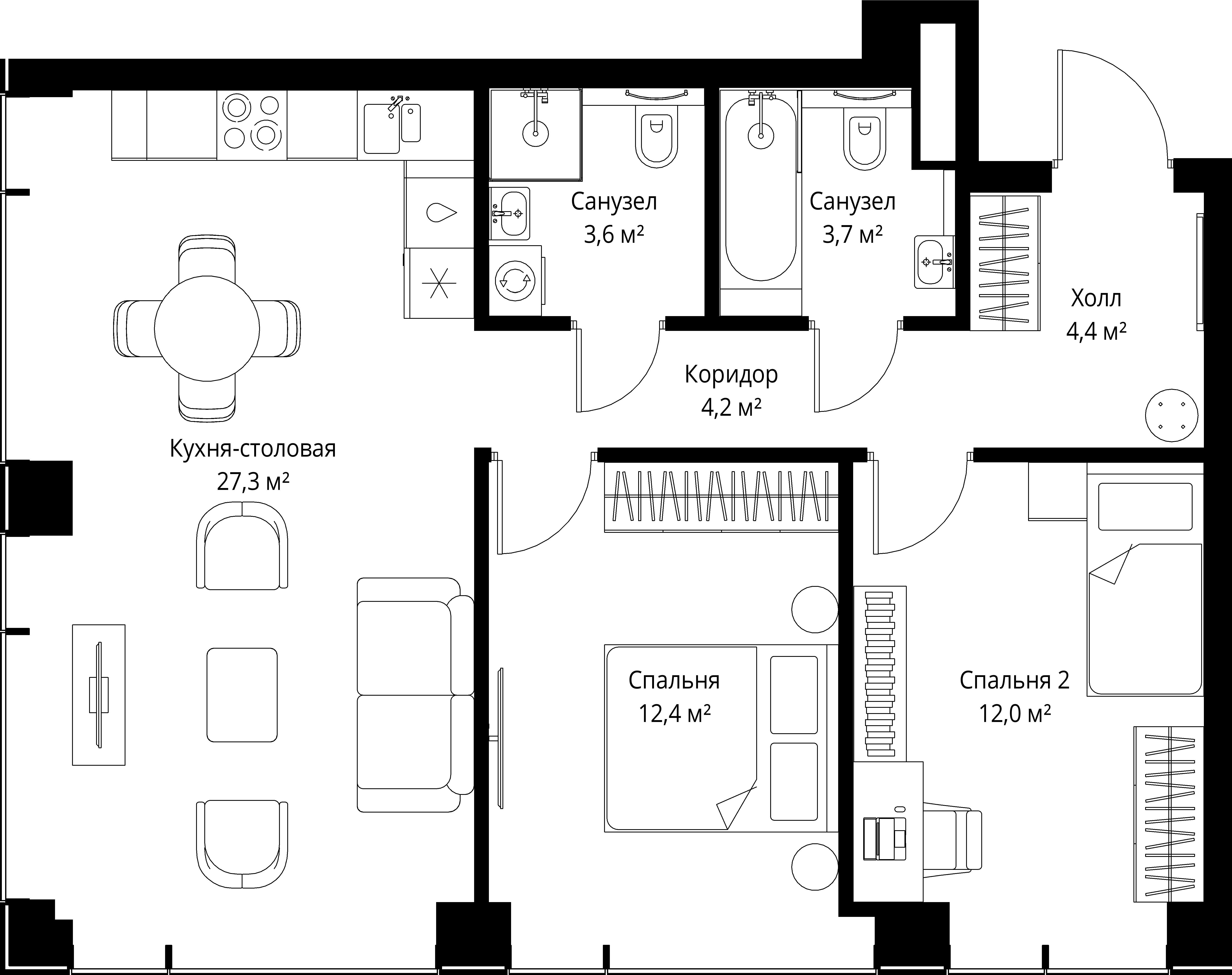 2-комнатная, 67,6 м² — 33 786 480 ₽
