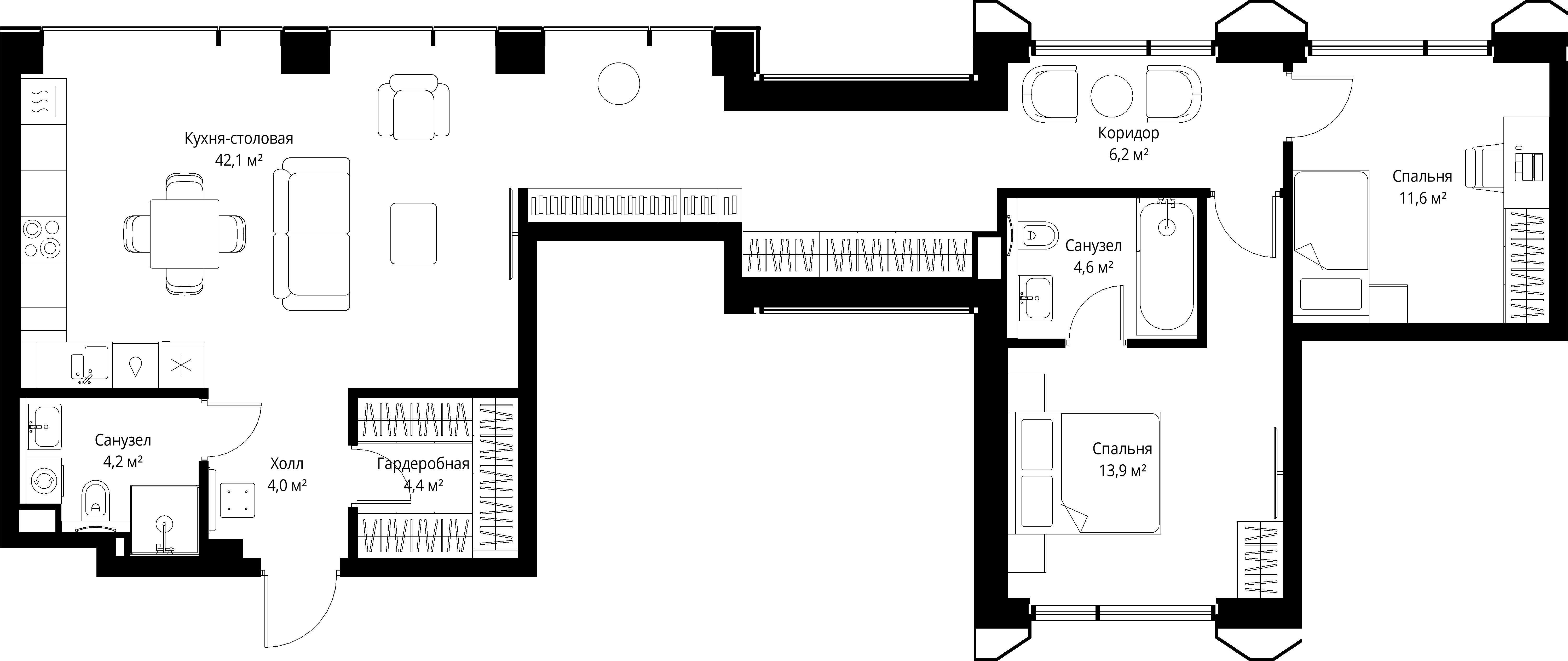 2-комнатная, 91 м² — 39 680 550 ₽