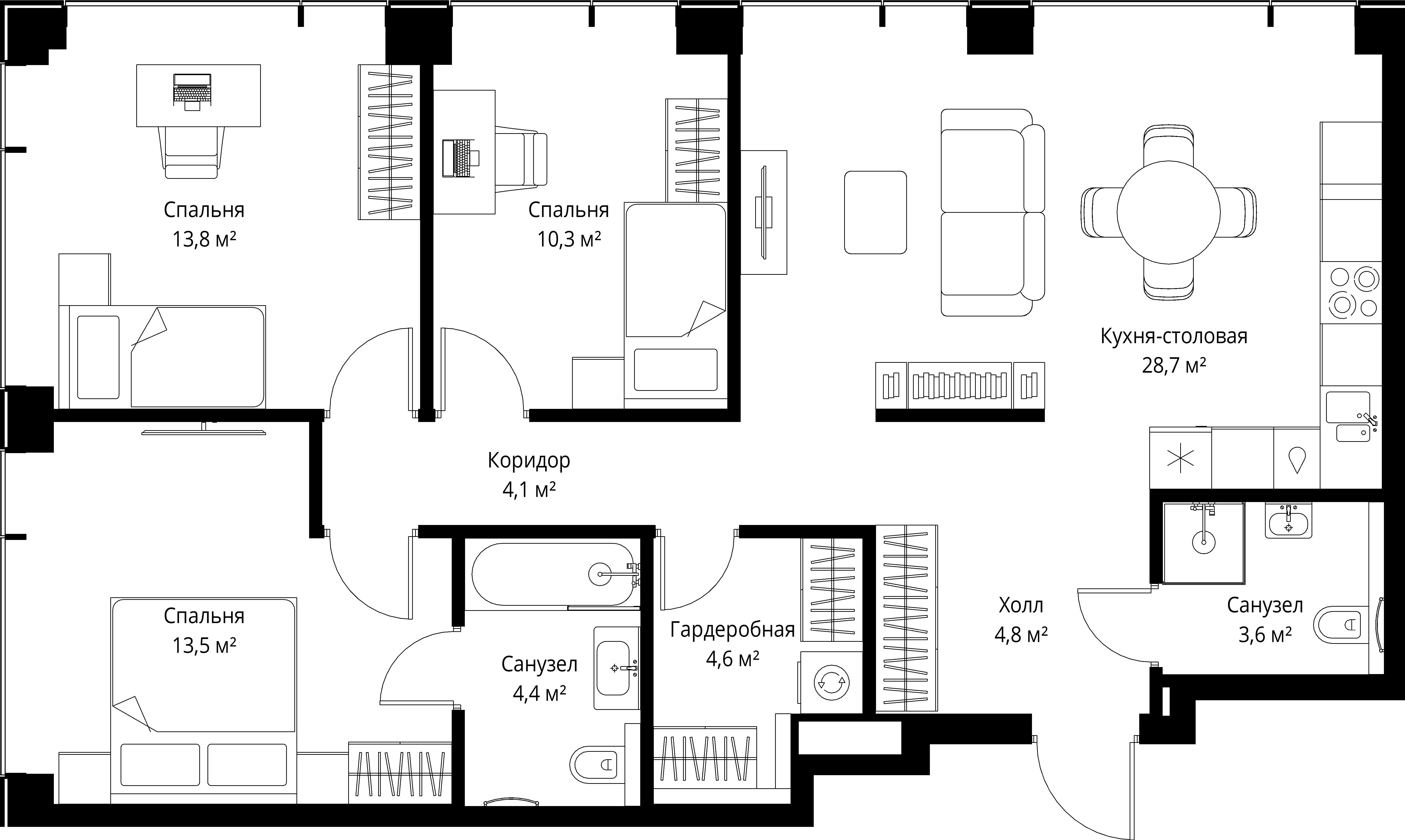 3-комнатная, 87,8 м² — 43 285 400 ₽