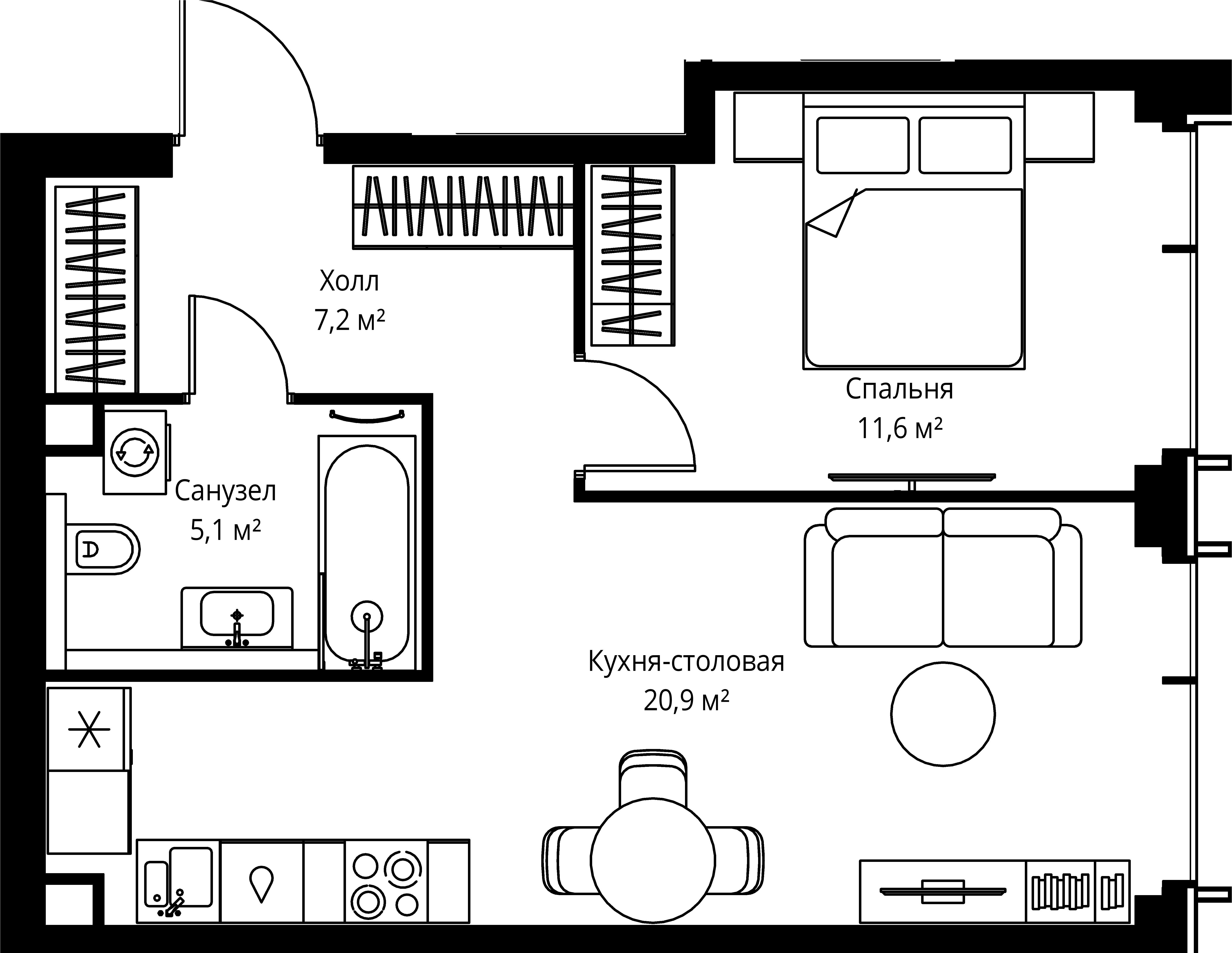 1-комнатная, 44,8 м² — 23 266 880 ₽