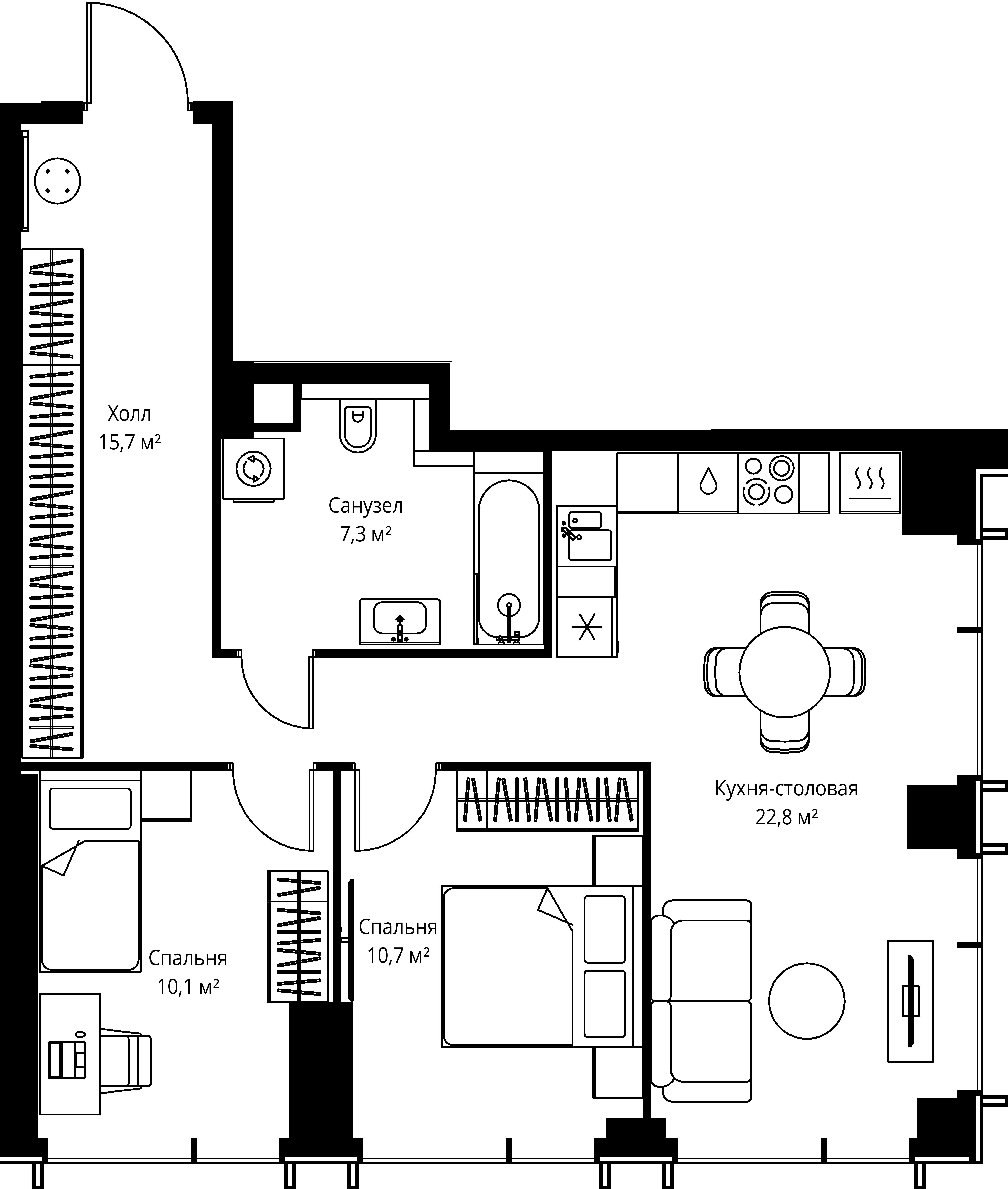 2-комнатная, 66,6 м² — 30 456 180 ₽