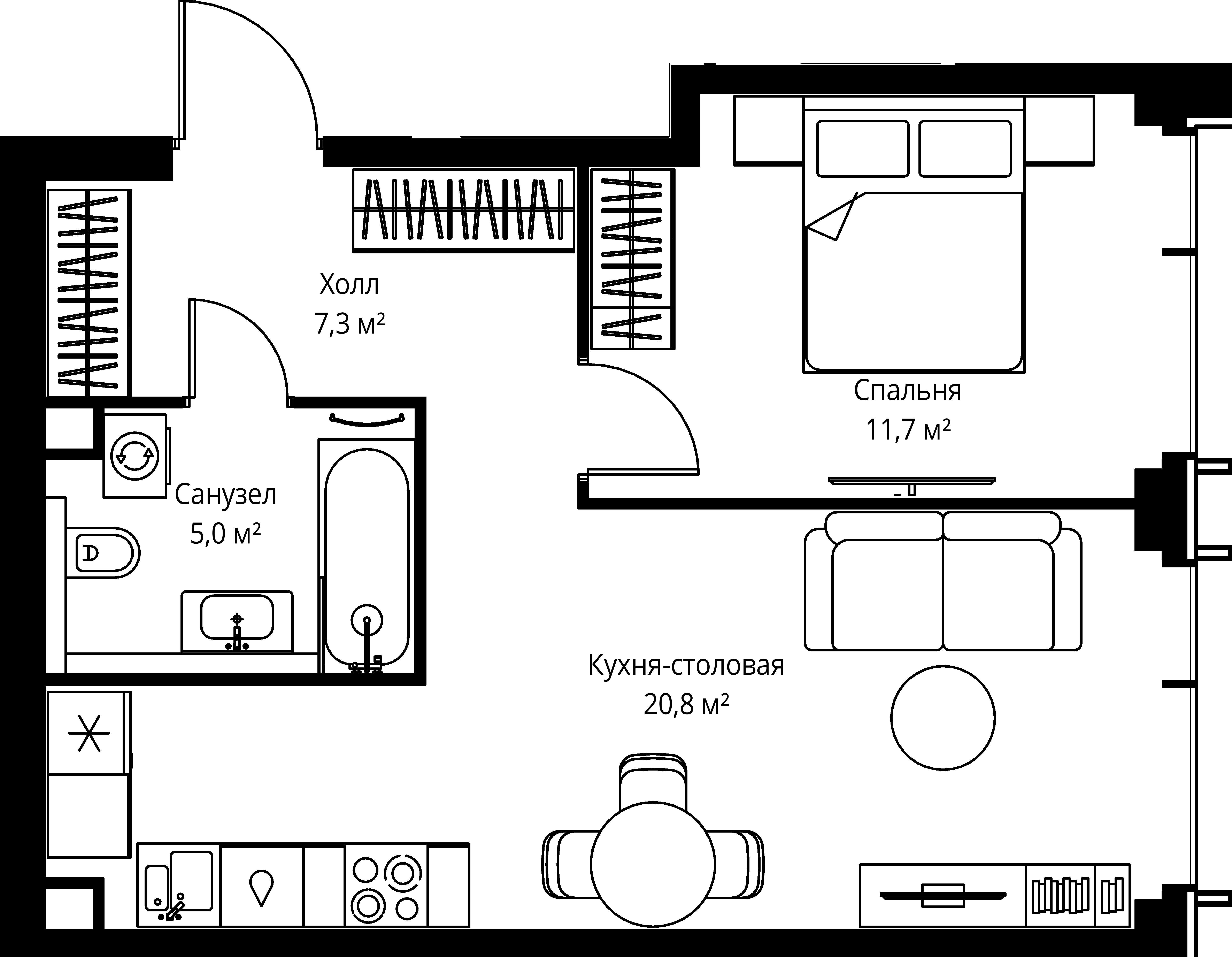 1-комнатная, 44,8 м² — 23 419 200 ₽
