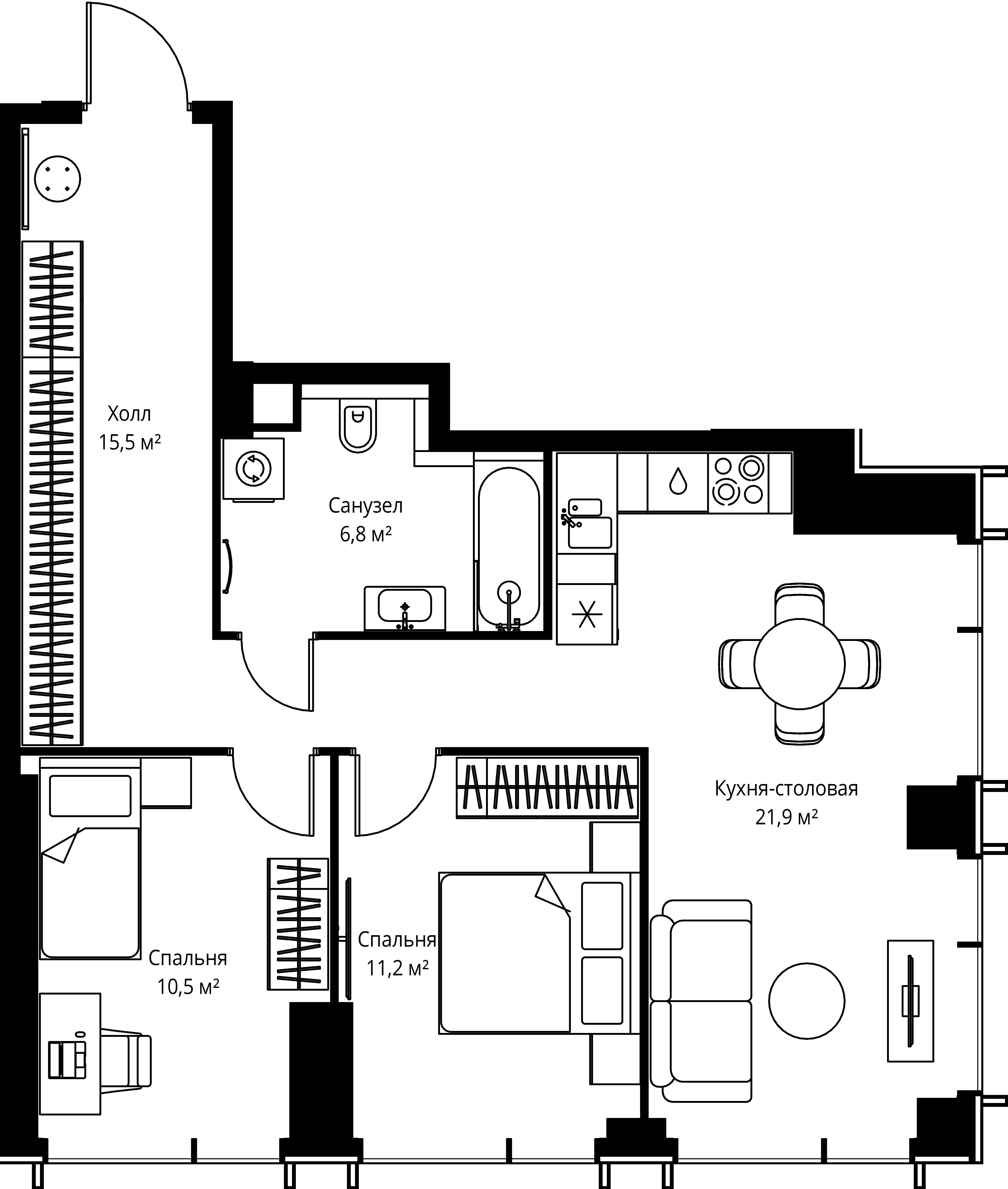 2-комнатная, 65,9 м² — 30 304 115 ₽