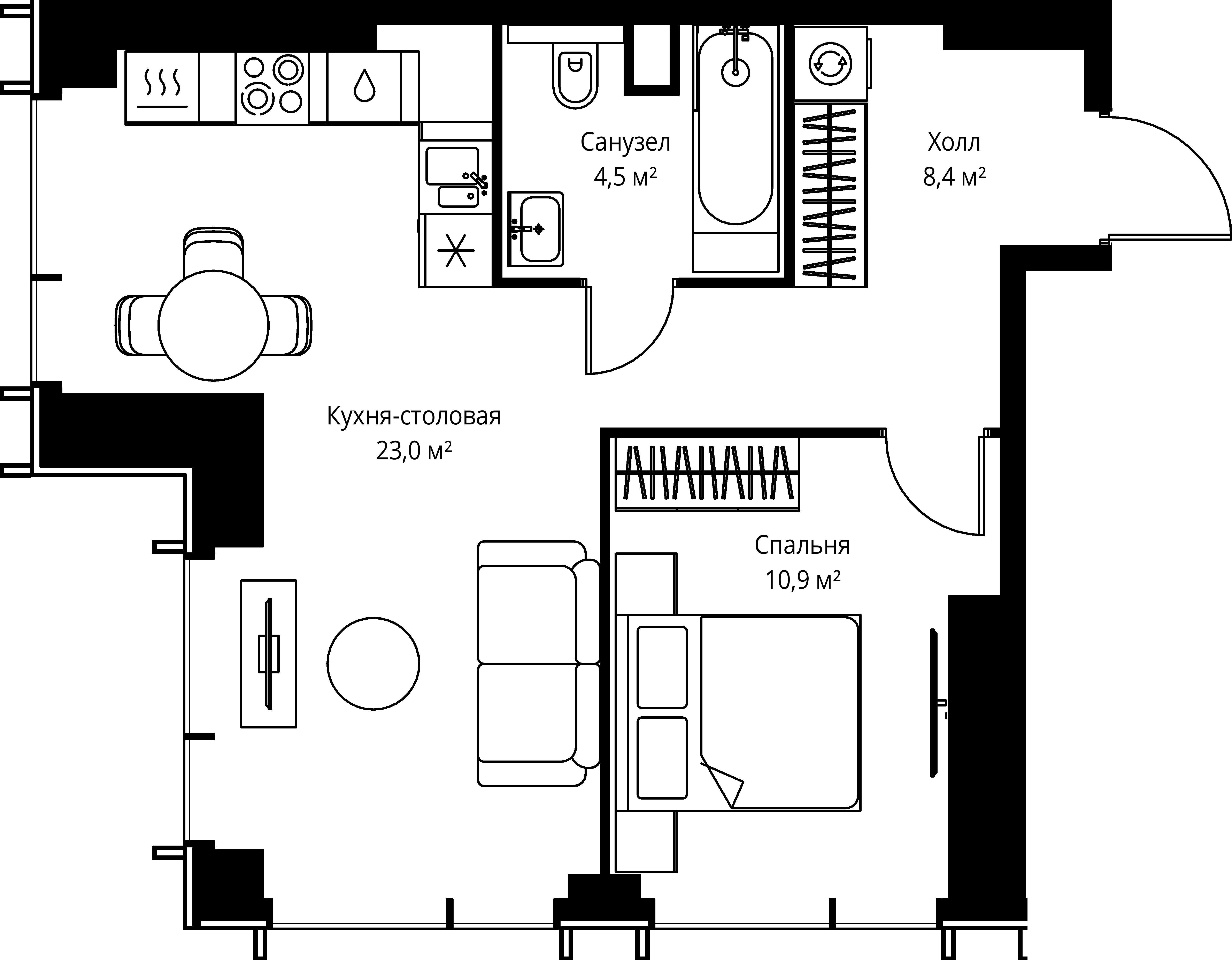 1-комнатная, 45,9 м² — 23 955 210 ₽