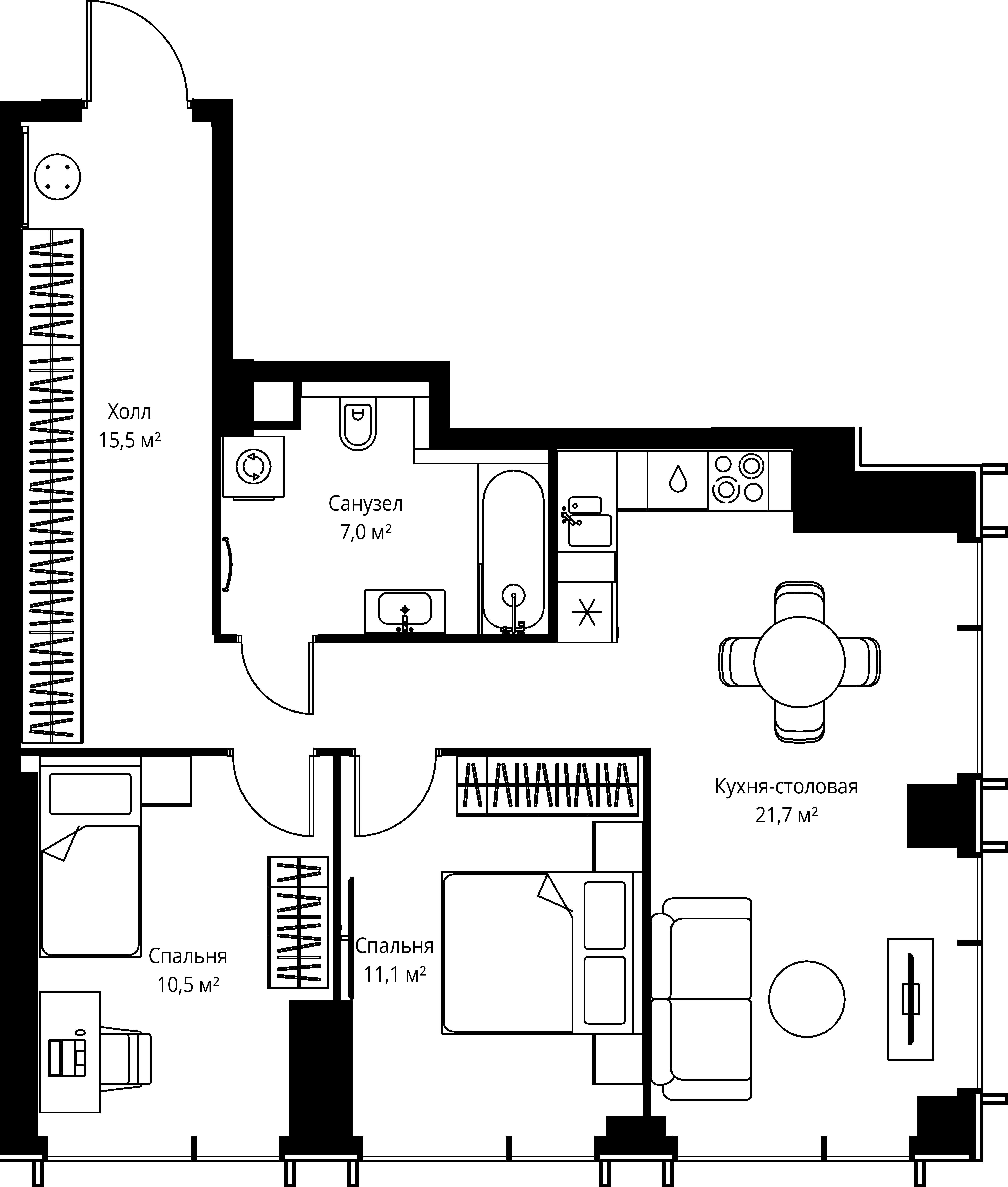 2-комнатная, 65,8 м² — 30 369 990 ₽