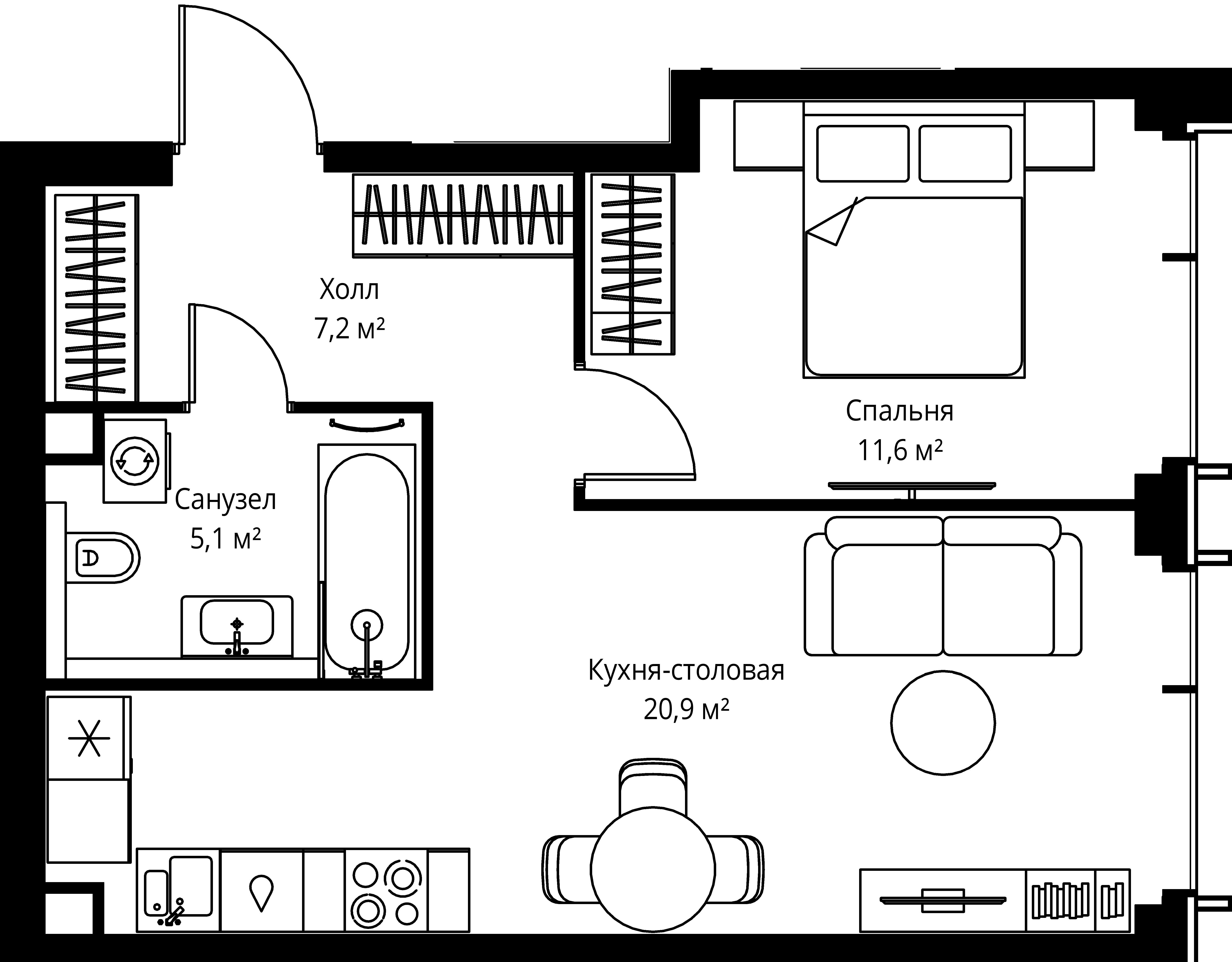 1-комнатная, 44,8 м² — 23 533 440 ₽