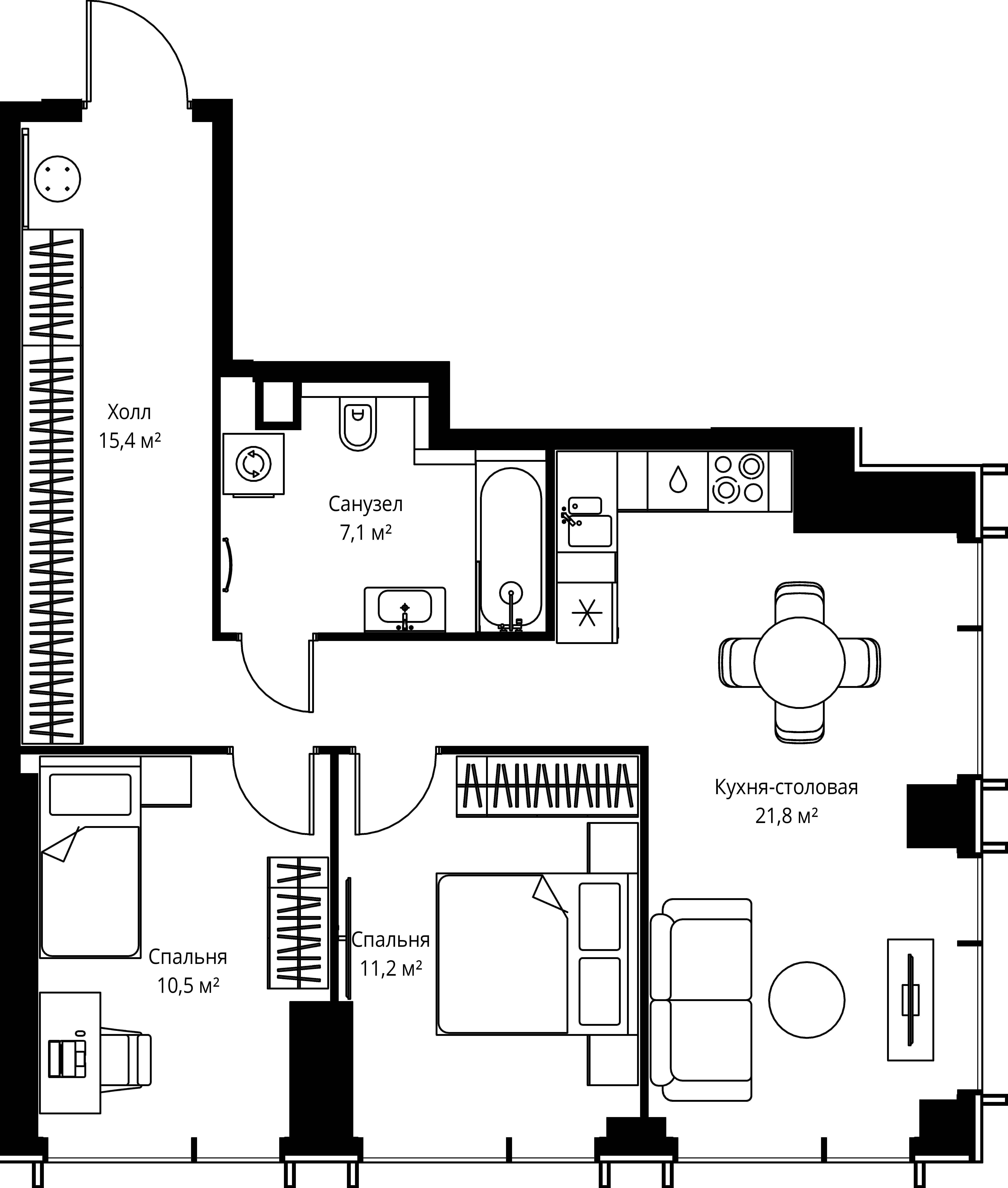 2-комнатная, 66 м² — 30 630 600 ₽