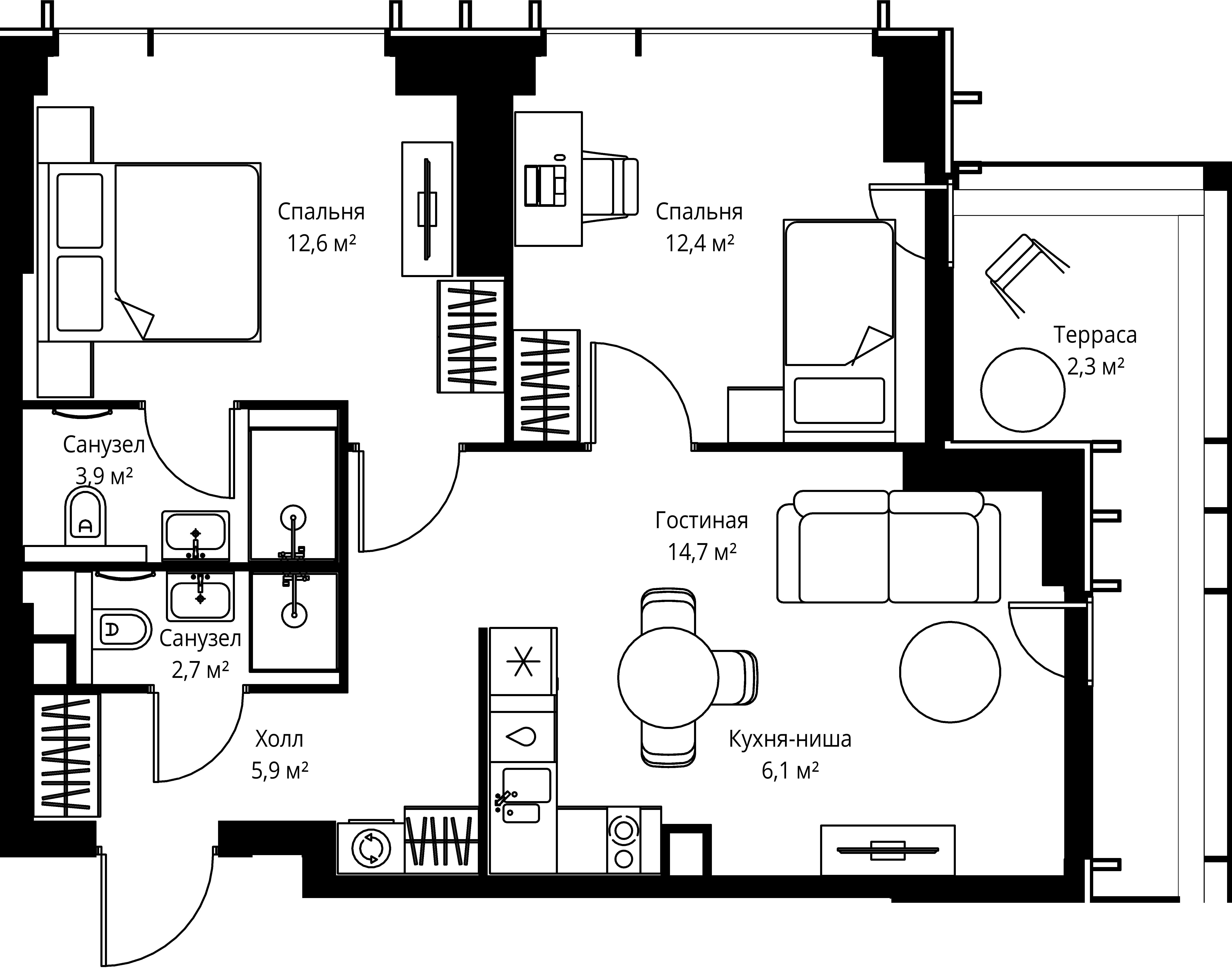 2-комнатная, 60,6 м² — 38 323 440 ₽