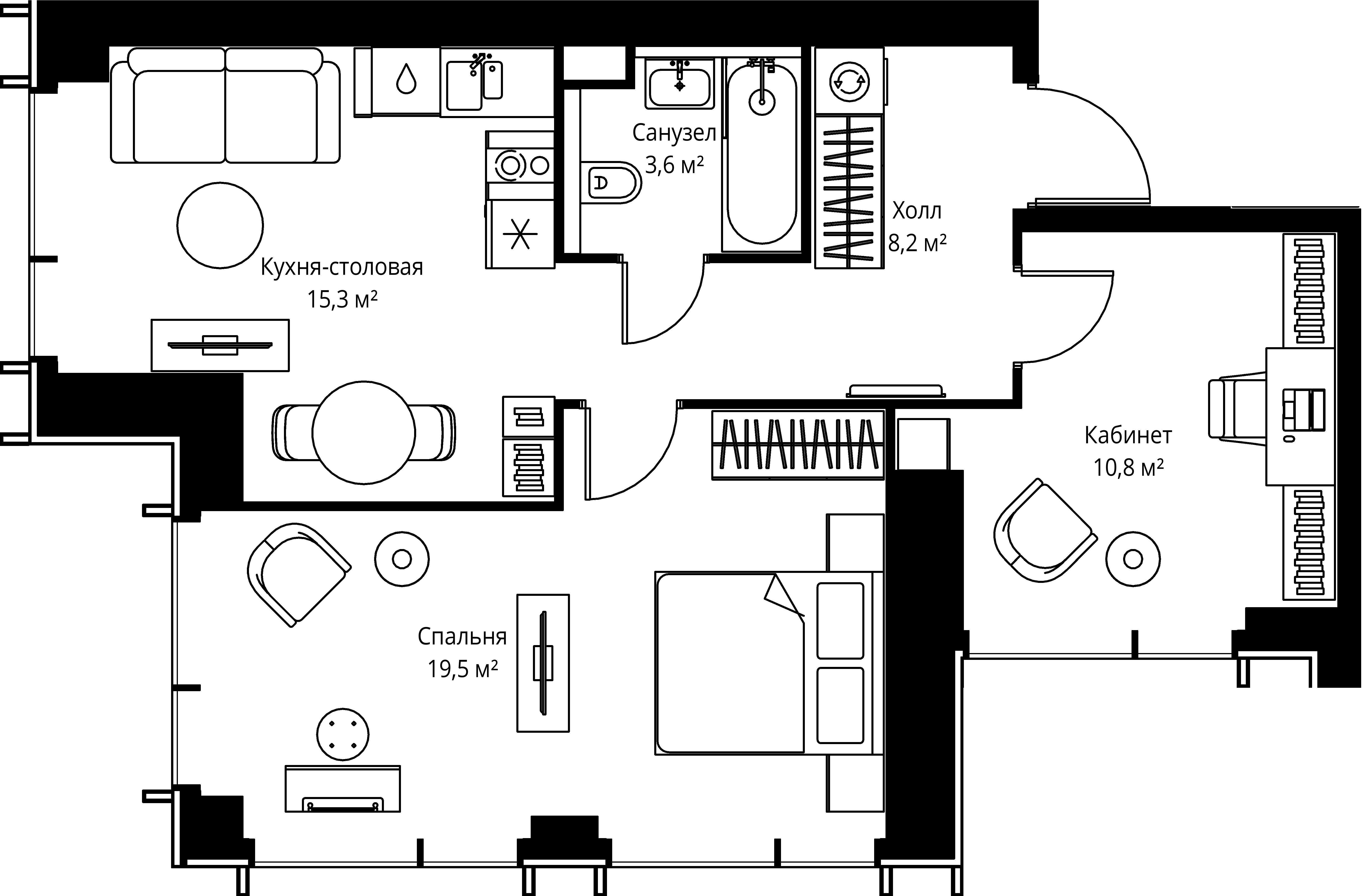 2-комнатная, 57,4 м² — 28 103 040 ₽
