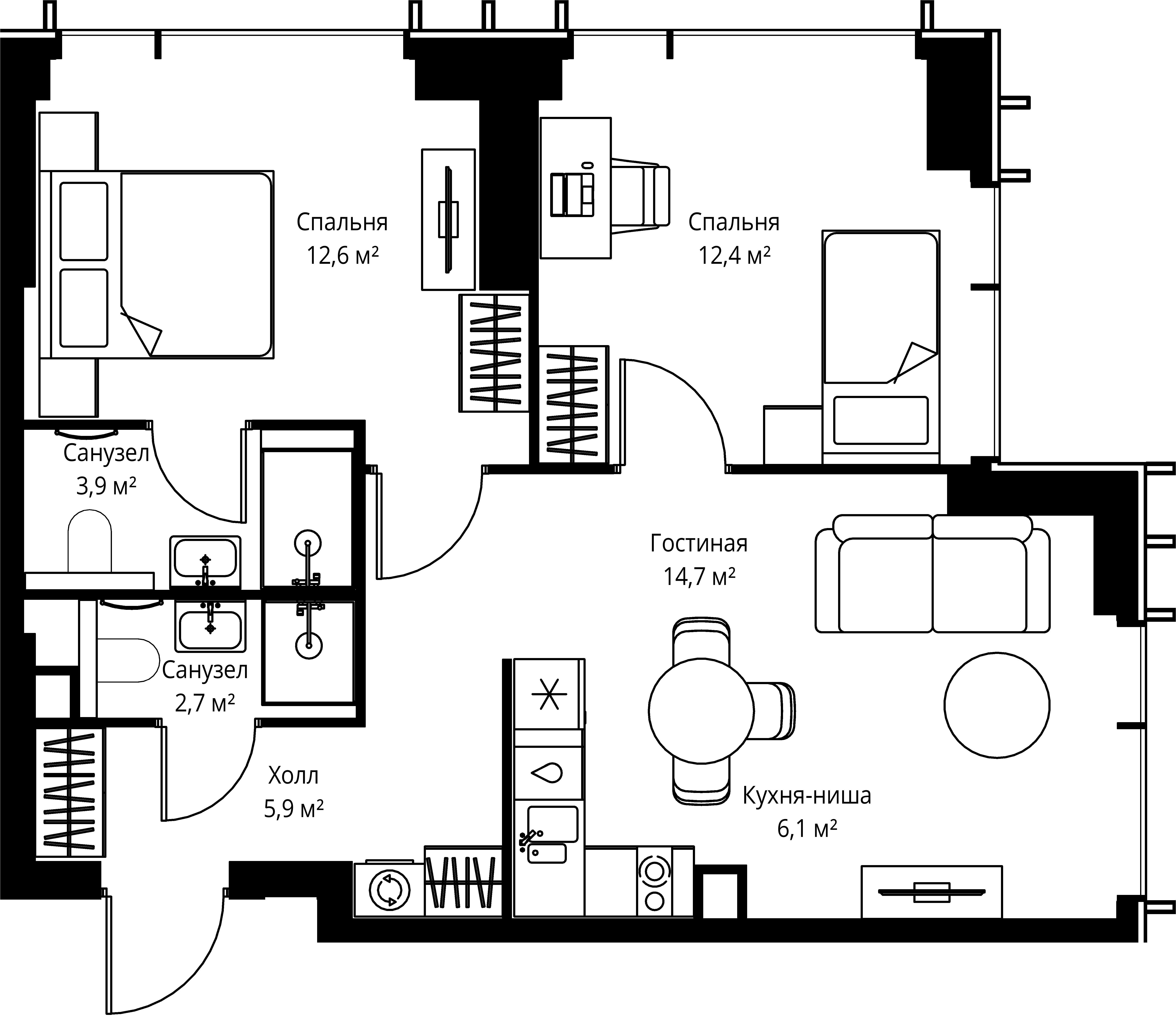 2-комнатная, 58,3 м² — 29 534 780 ₽