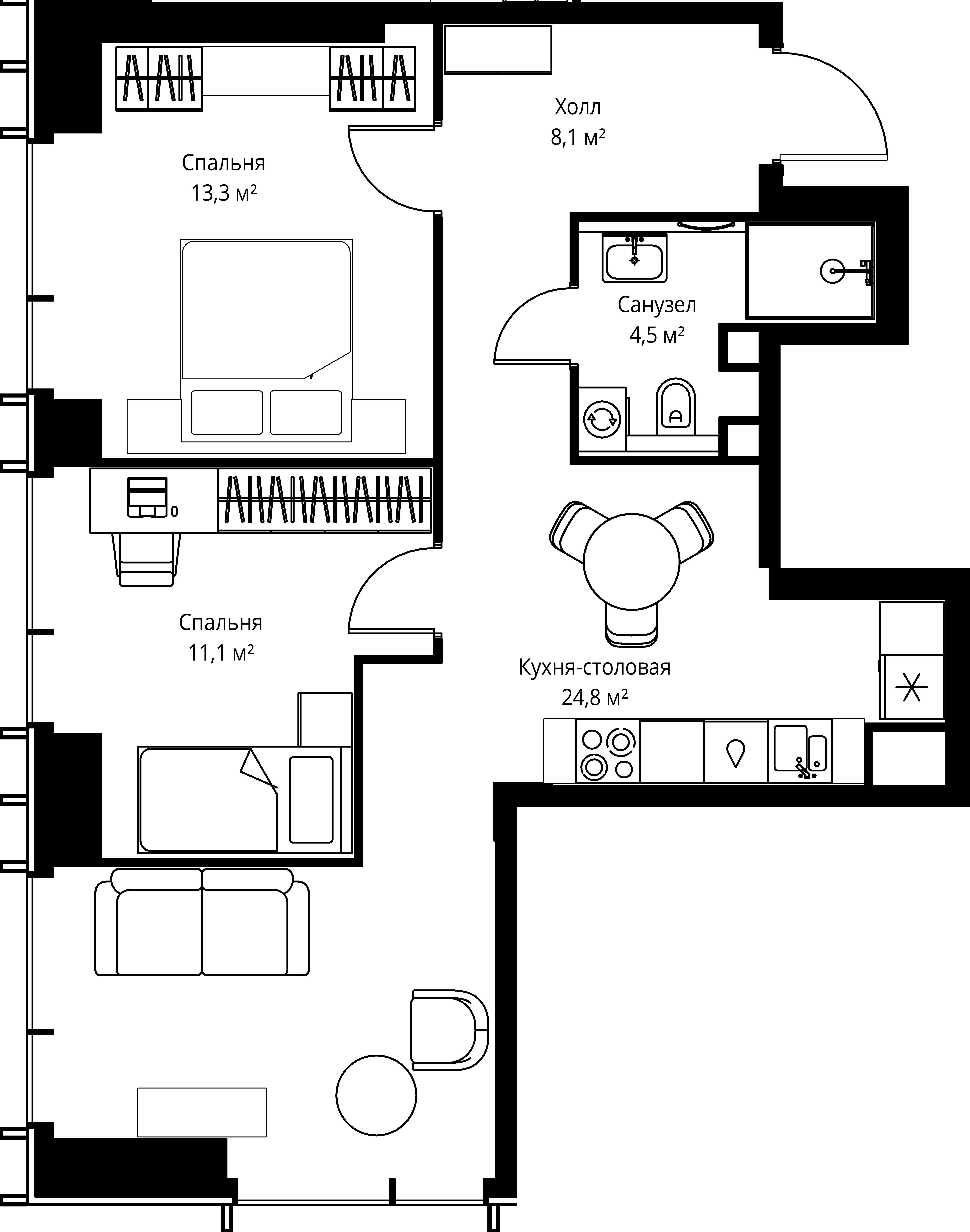 2-комнатная, 61,8 м² — 29 154 150 ₽