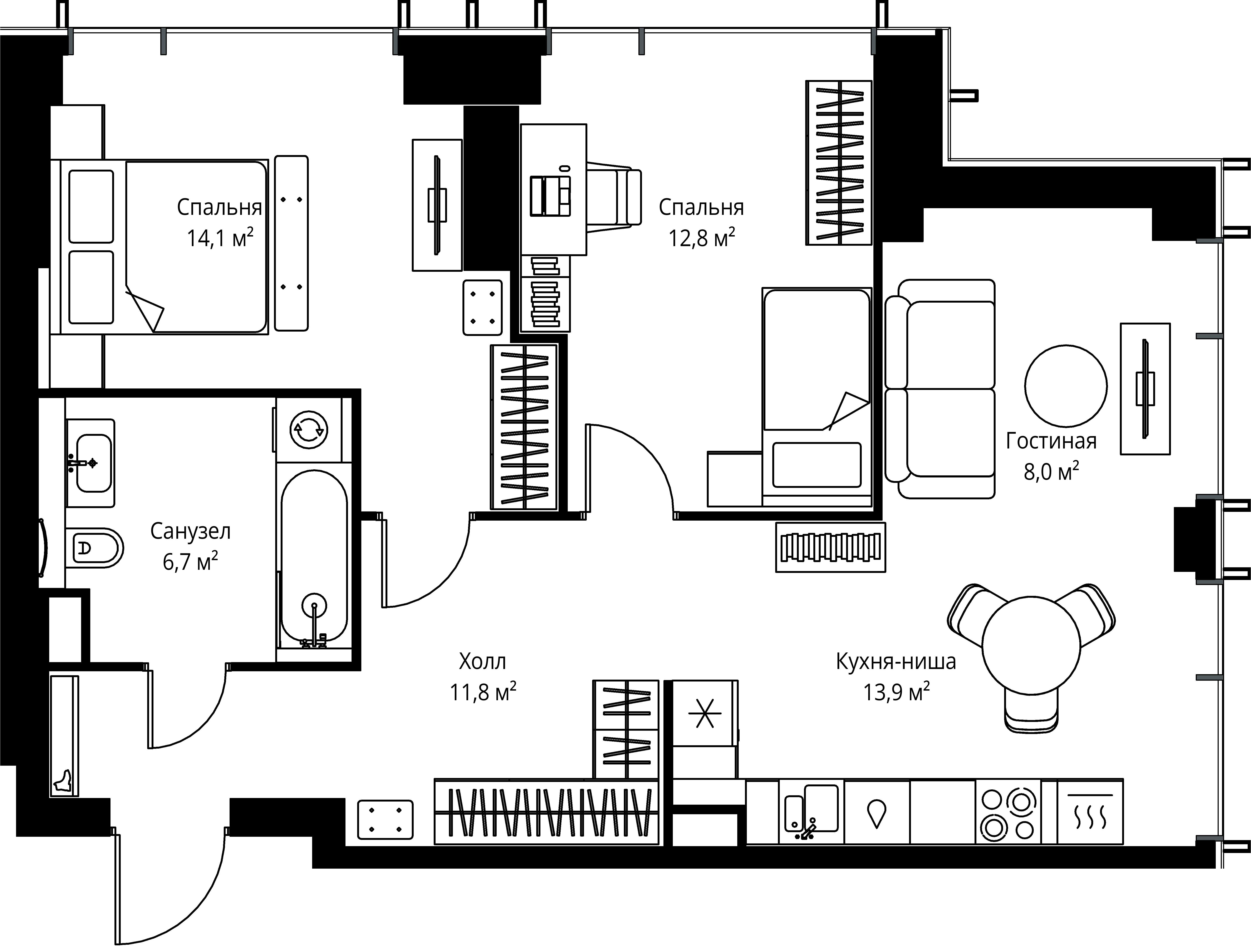 2-комнатная, 67,3 м² — 30 490 265 ₽