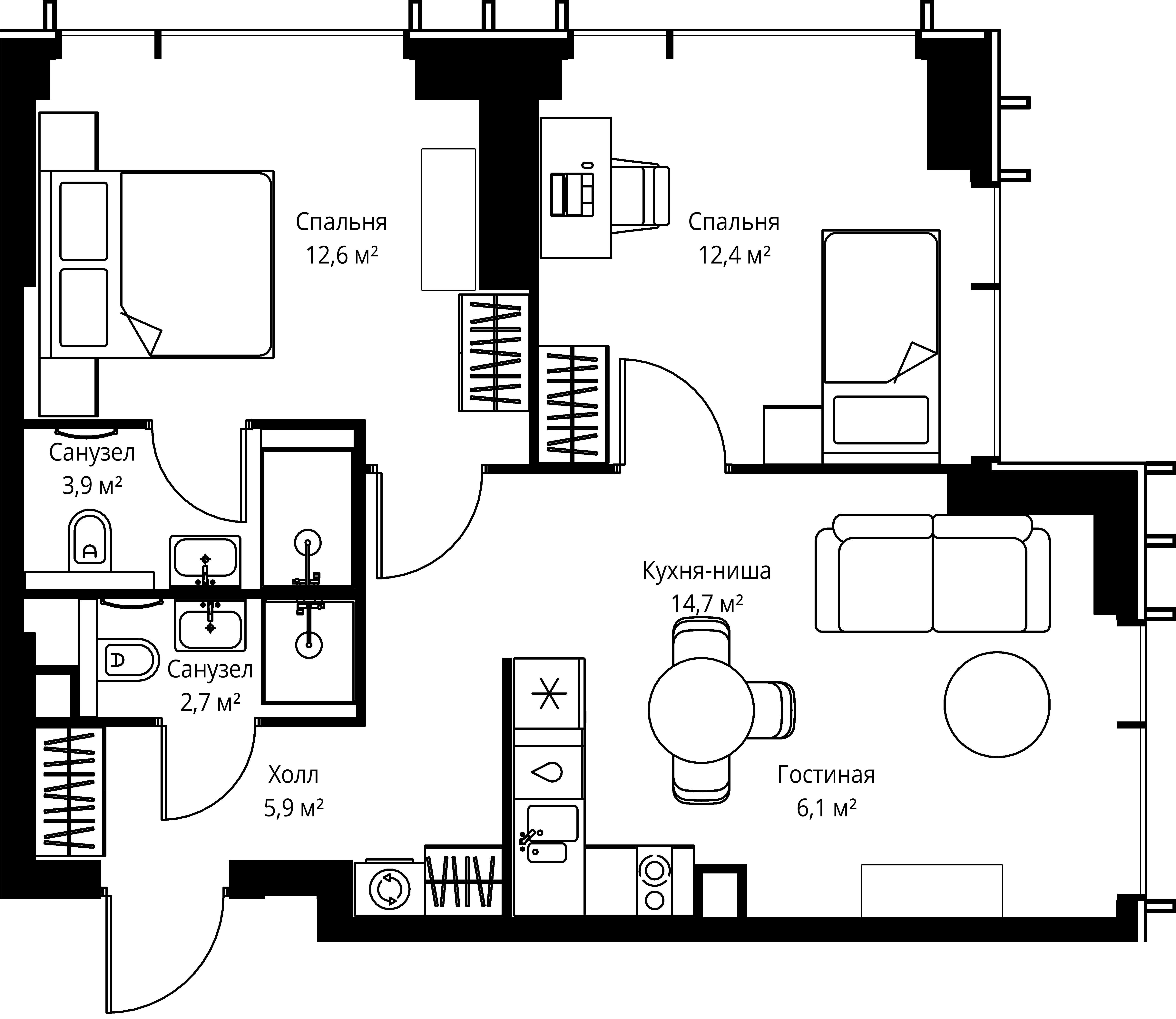 2-комнатная, 58,3 м² — 29 683 445 ₽