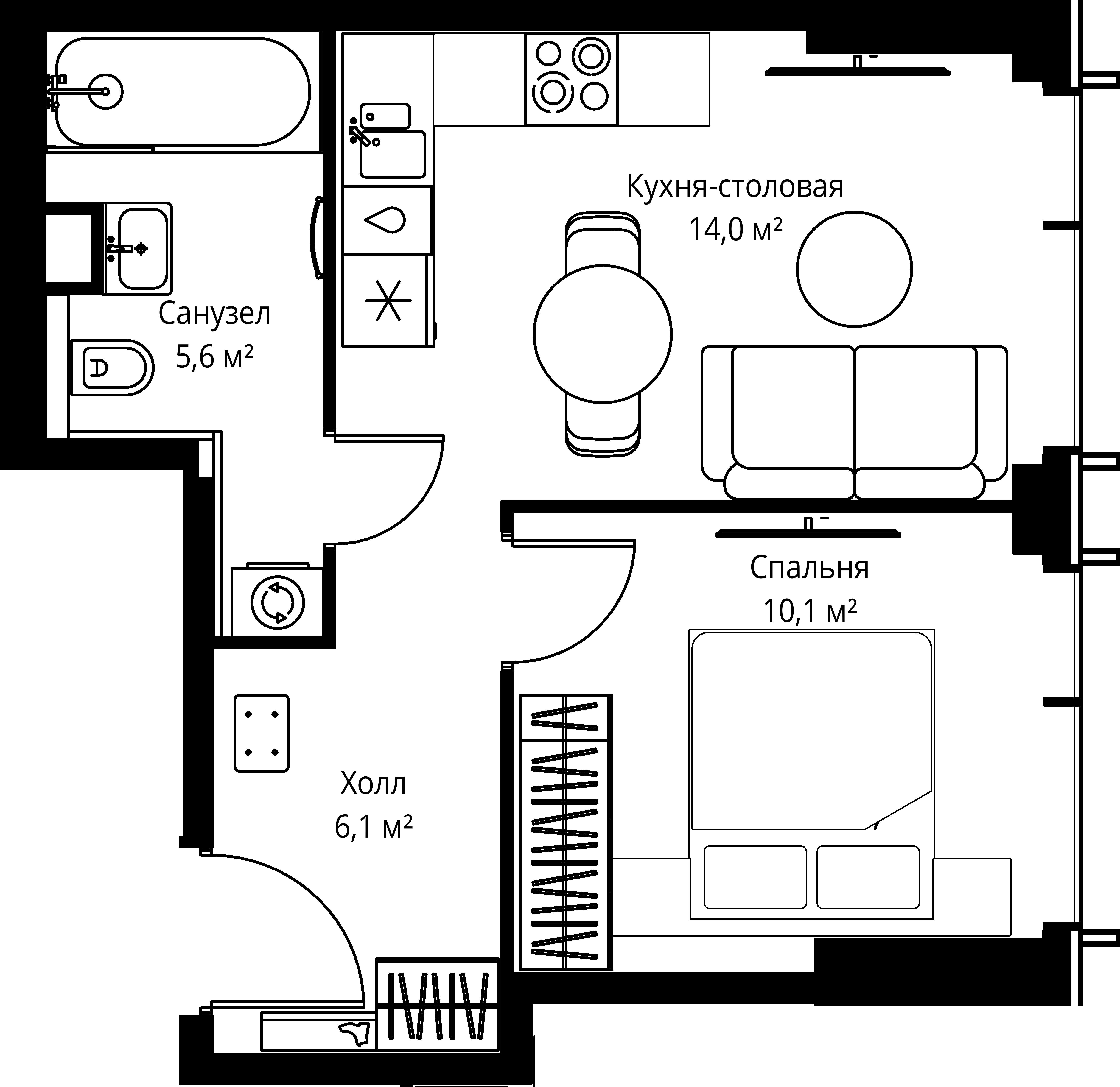 1-комнатная, 35,8 м² — 20 631 540 ₽