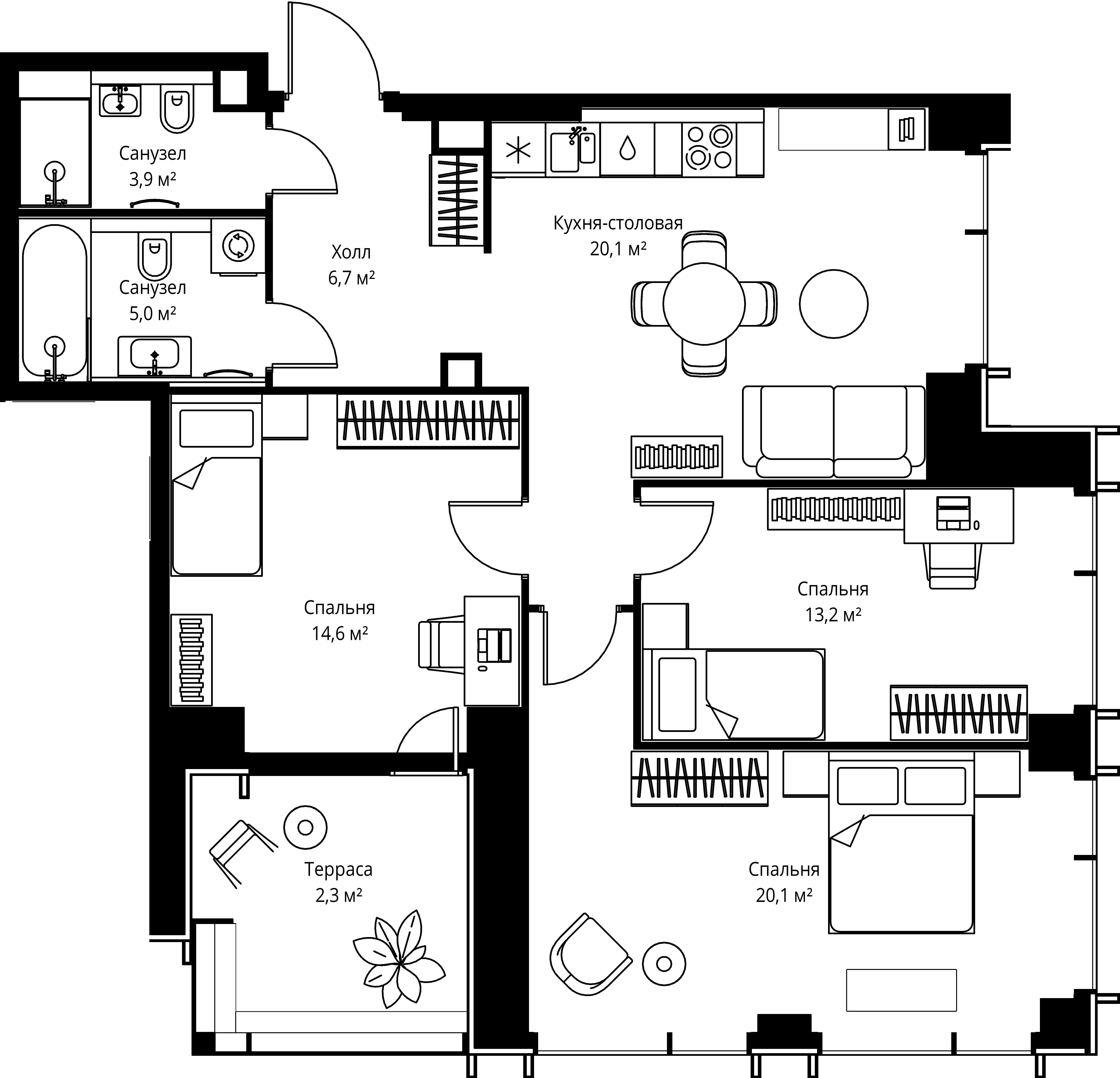 3-комнатная, 87,5 м² — 51 541 875 ₽