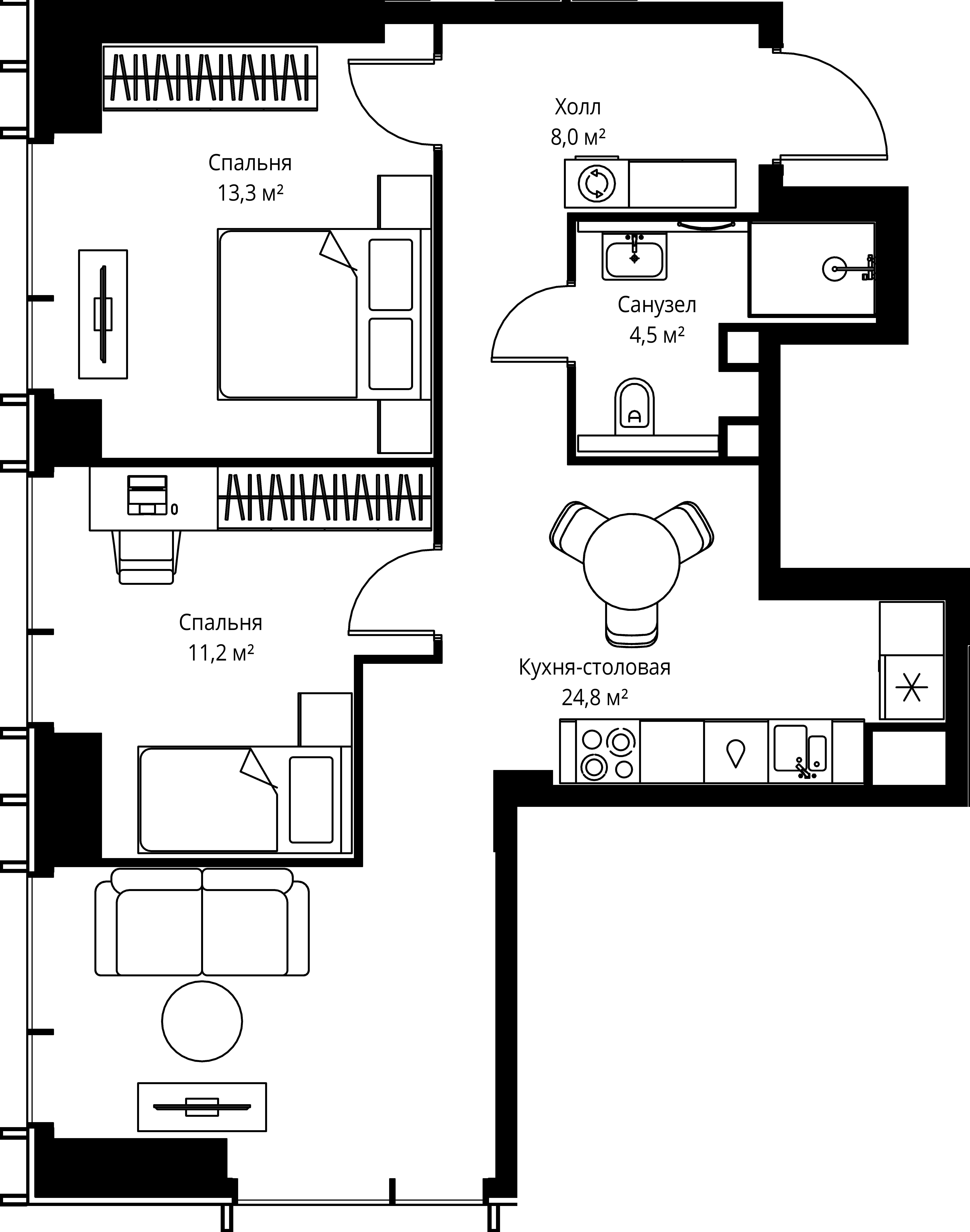 2-комнатная, 61,8 м² — 29 311 740 ₽