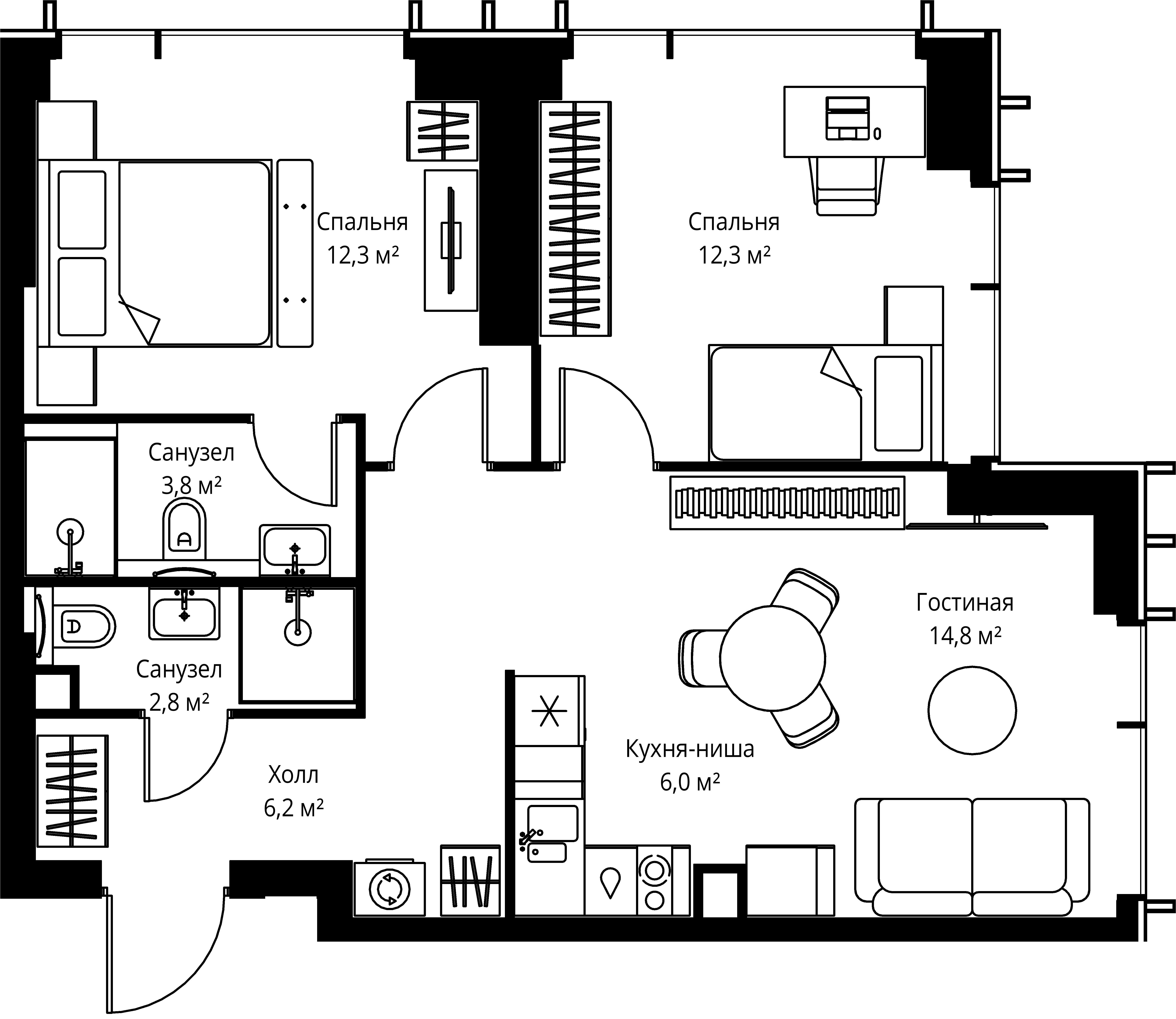 2-комнатная, 58,2 м² — 29 780 940 ₽