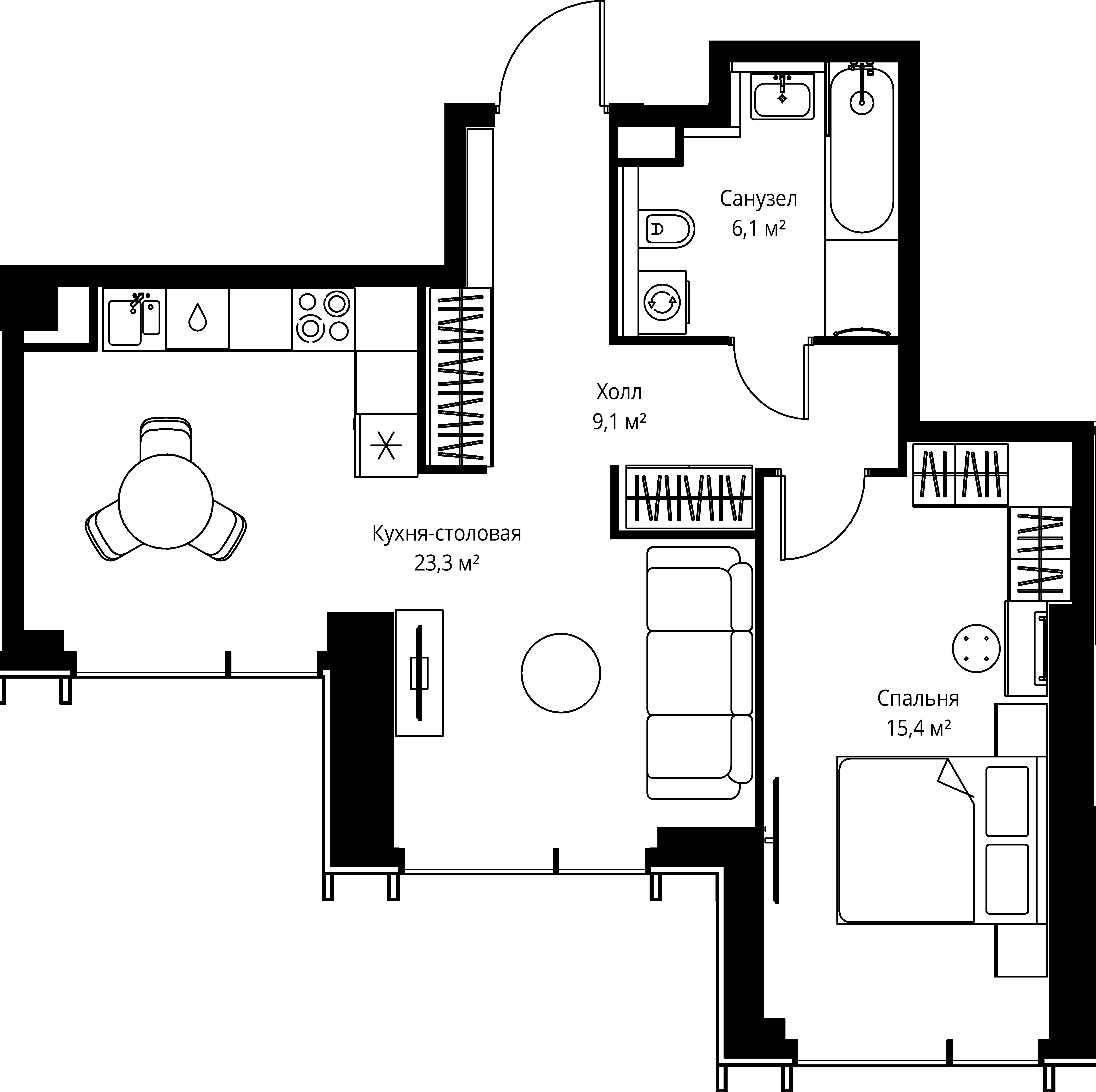 1-комнатная, 53,9 м² — 26 618 515 ₽