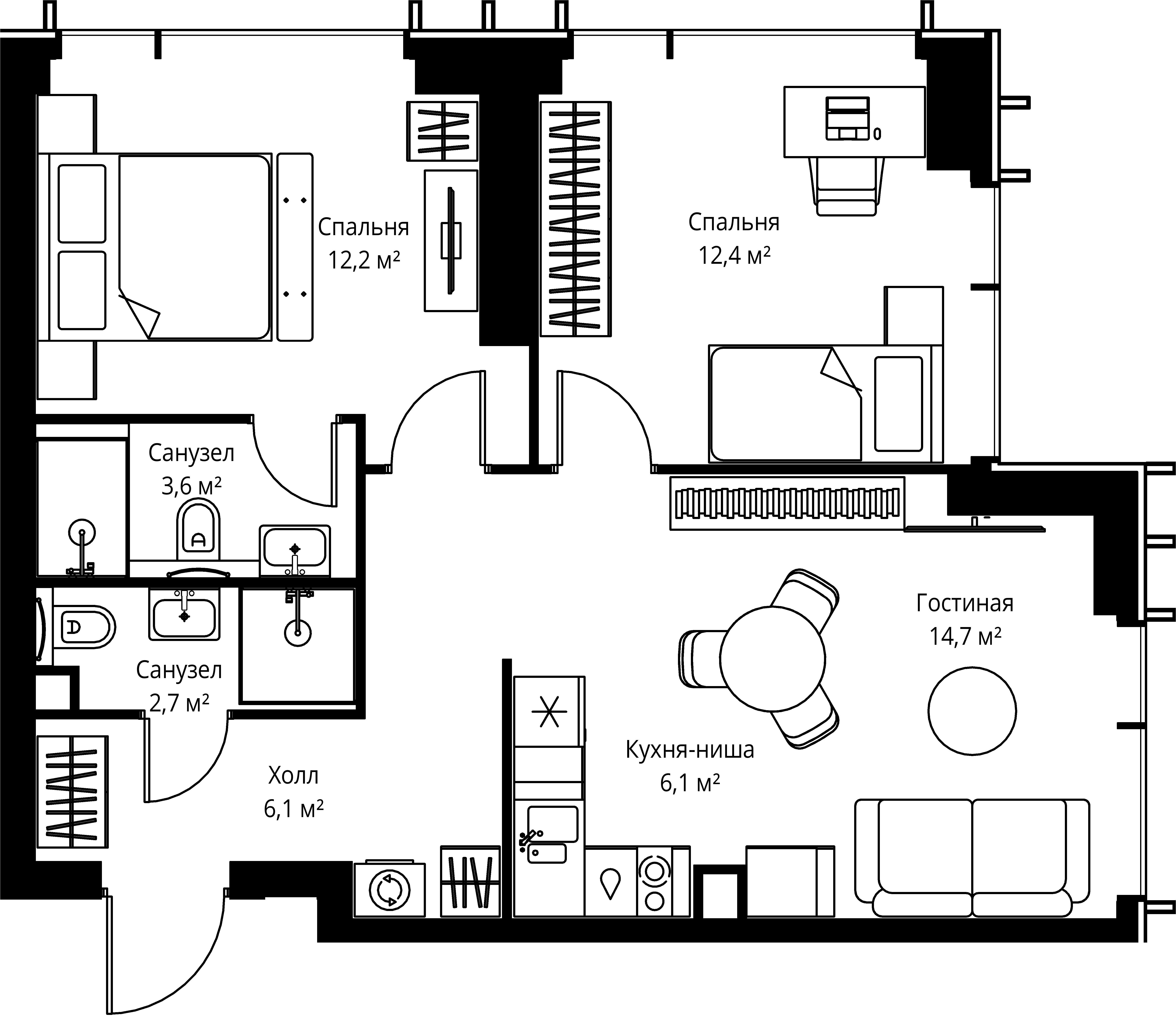 2-комнатная, 57,8 м² — 29 723 650 ₽
