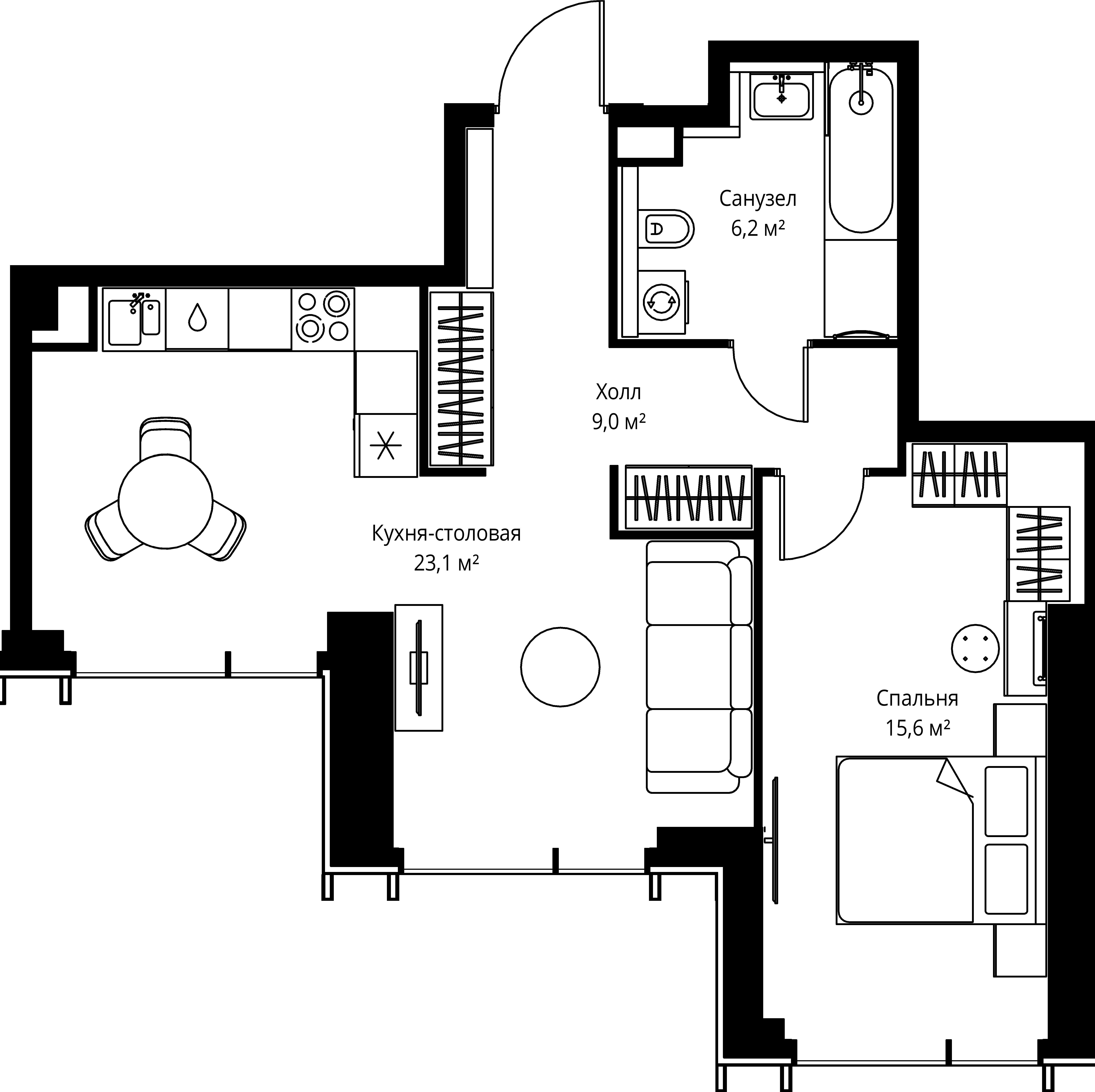 1-комнатная, 53,9 м² — 26 755 960 ₽