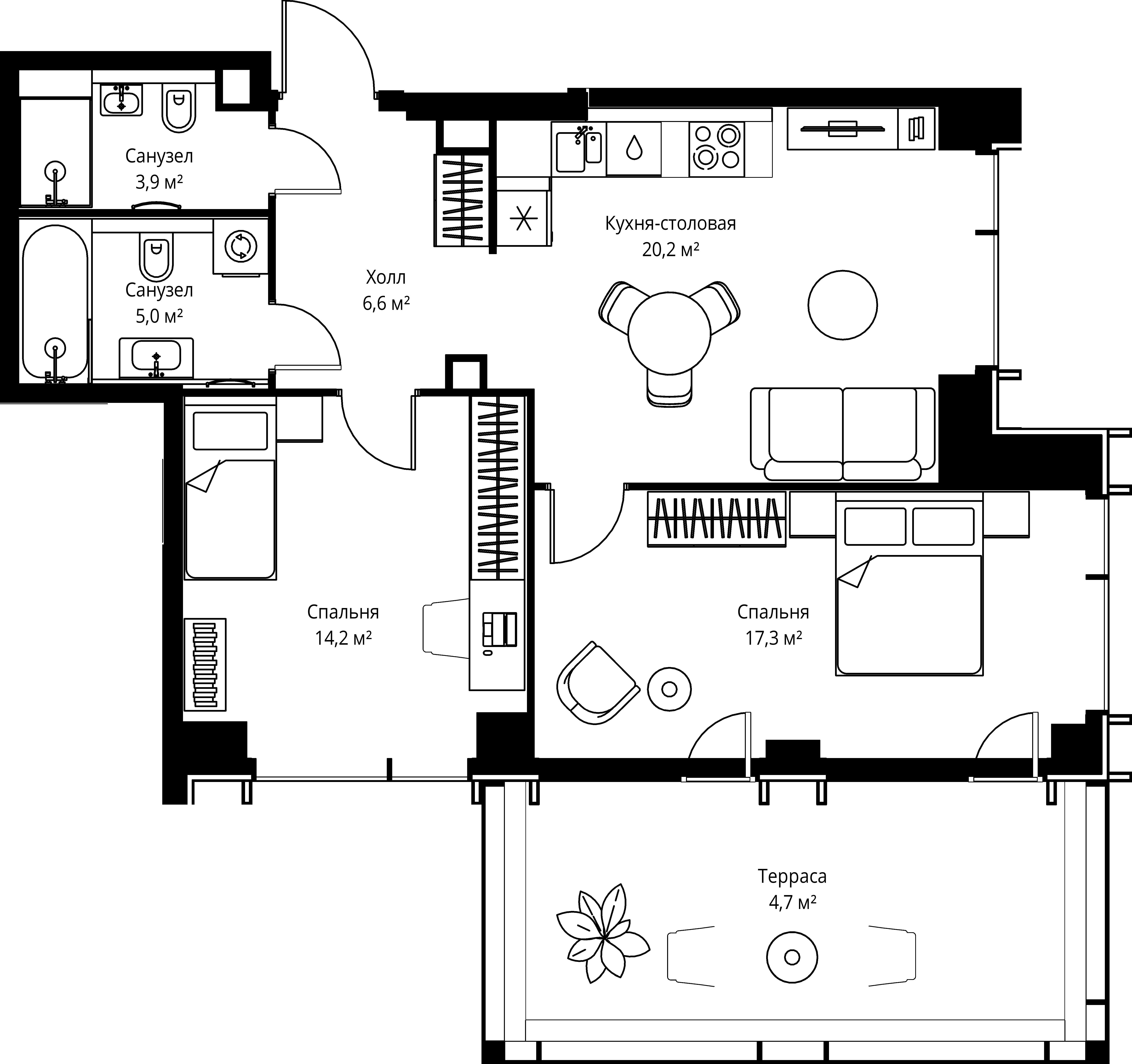 2-комнатная, 71,9 м² — 44 247 260 ₽