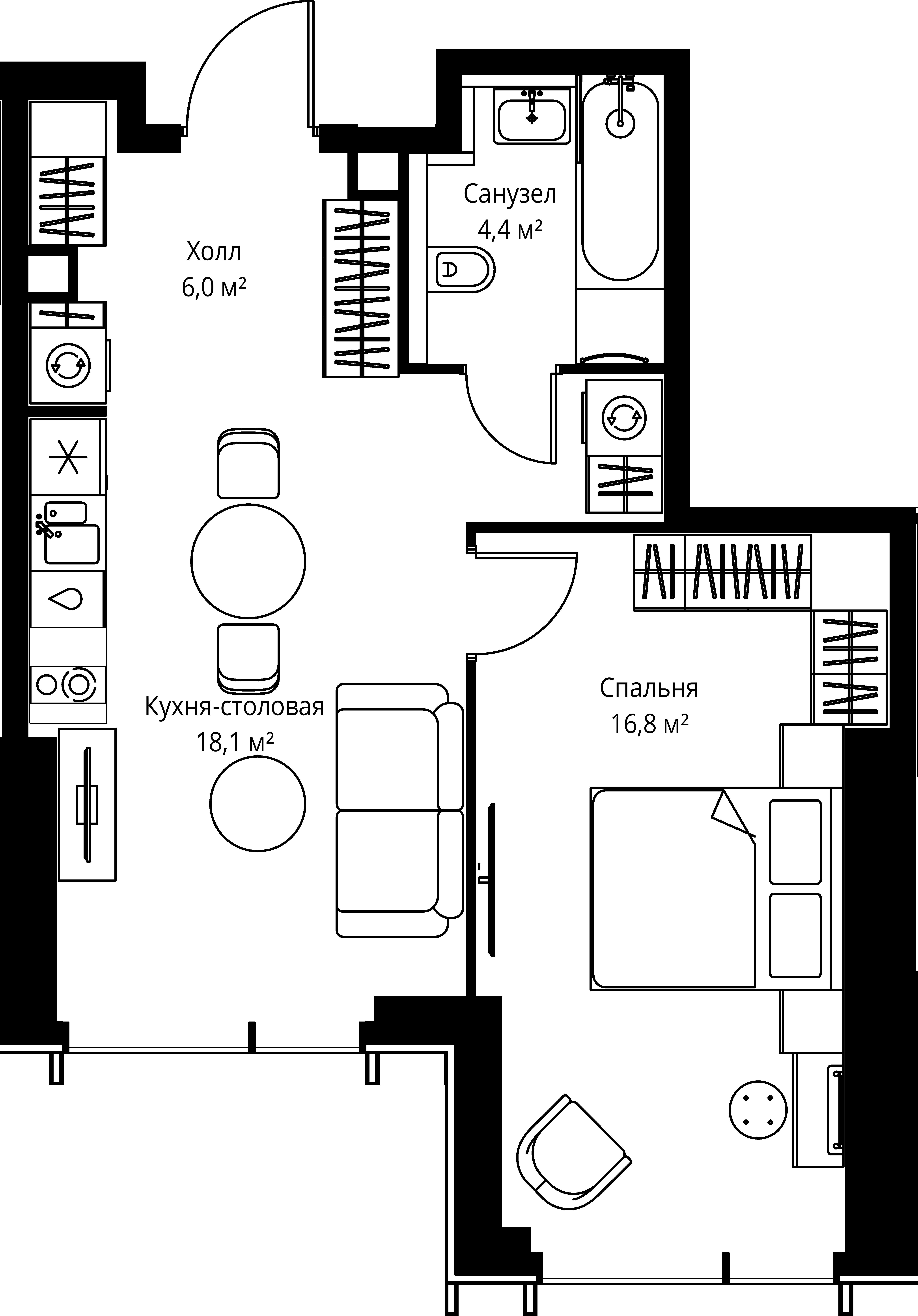 1-комнатная, 45,3 м² — 23 103 000 ₽