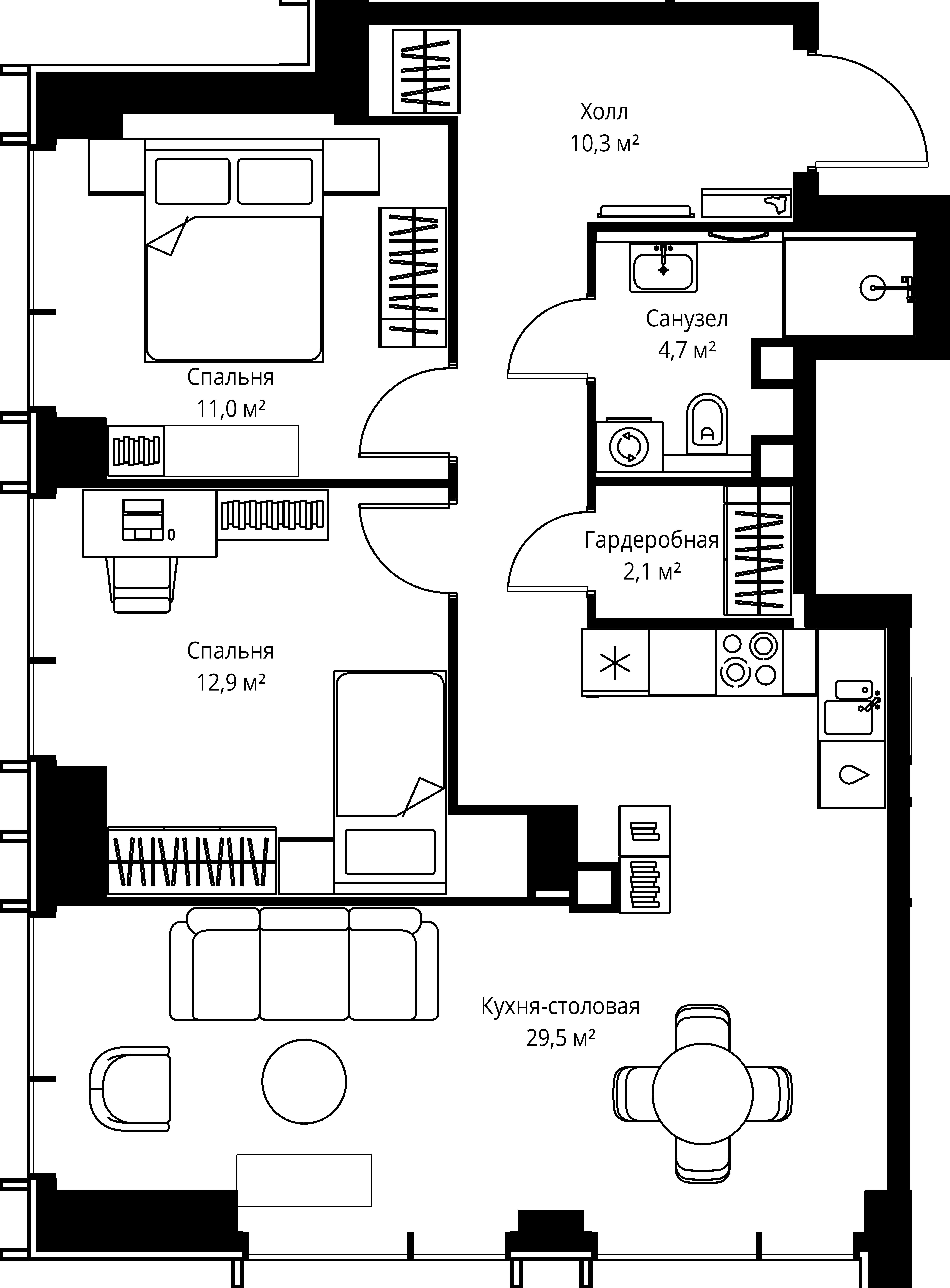 2-комнатная, 70,5 м² — 31 940 025 ₽
