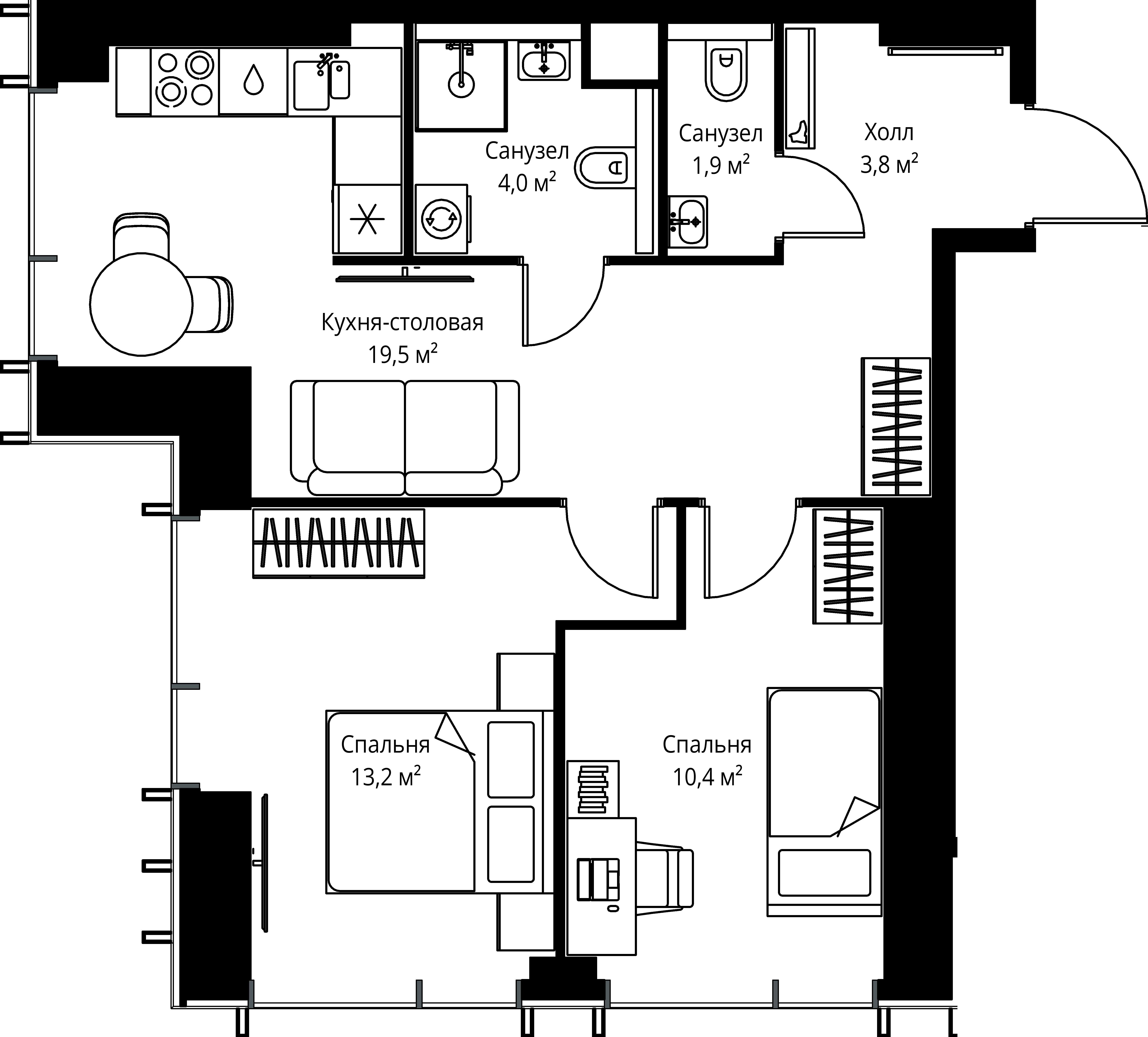 2-комнатная, 52,8 м² — 26 613 840 ₽