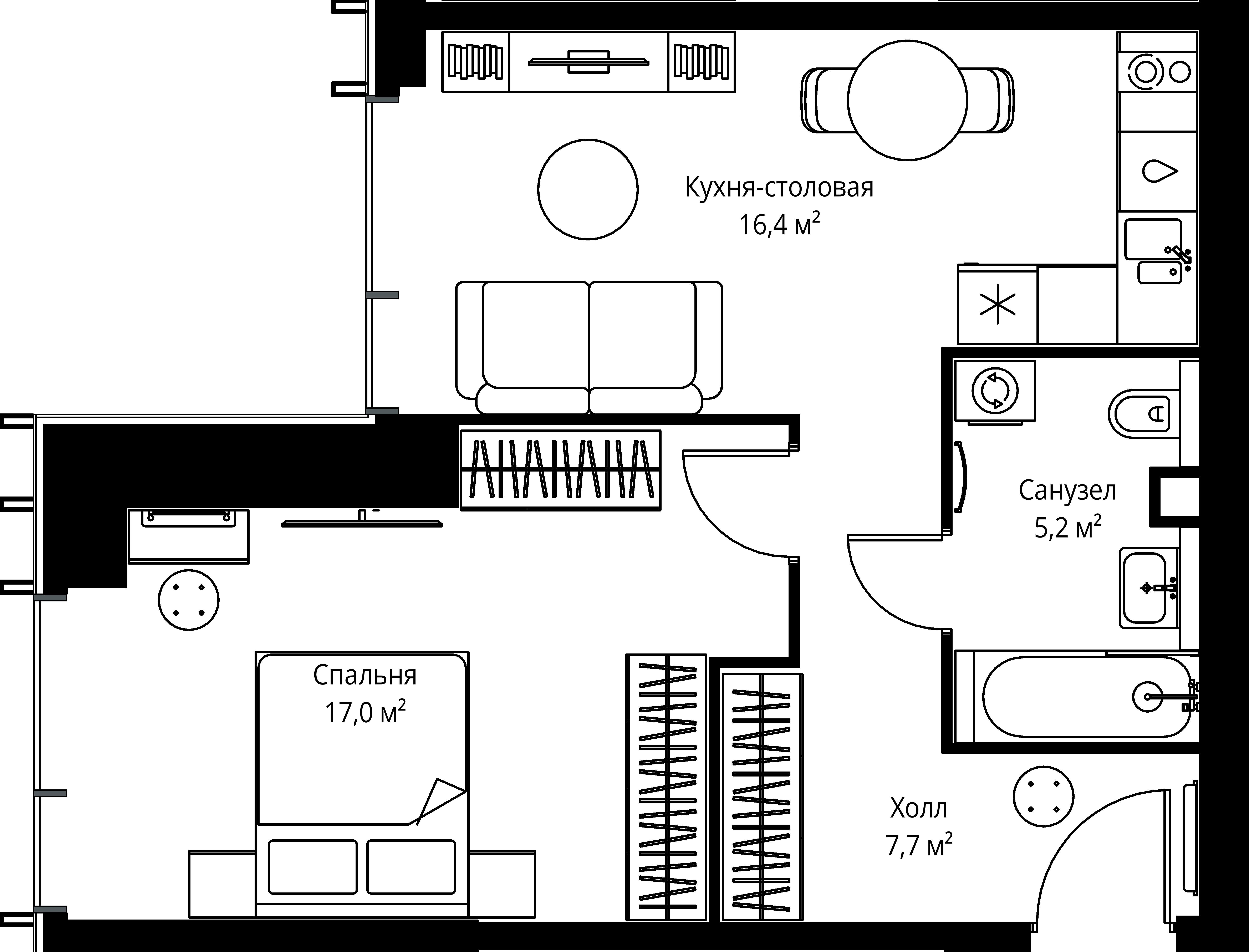 1-комнатная, 46,3 м² — 22 353 640 ₽