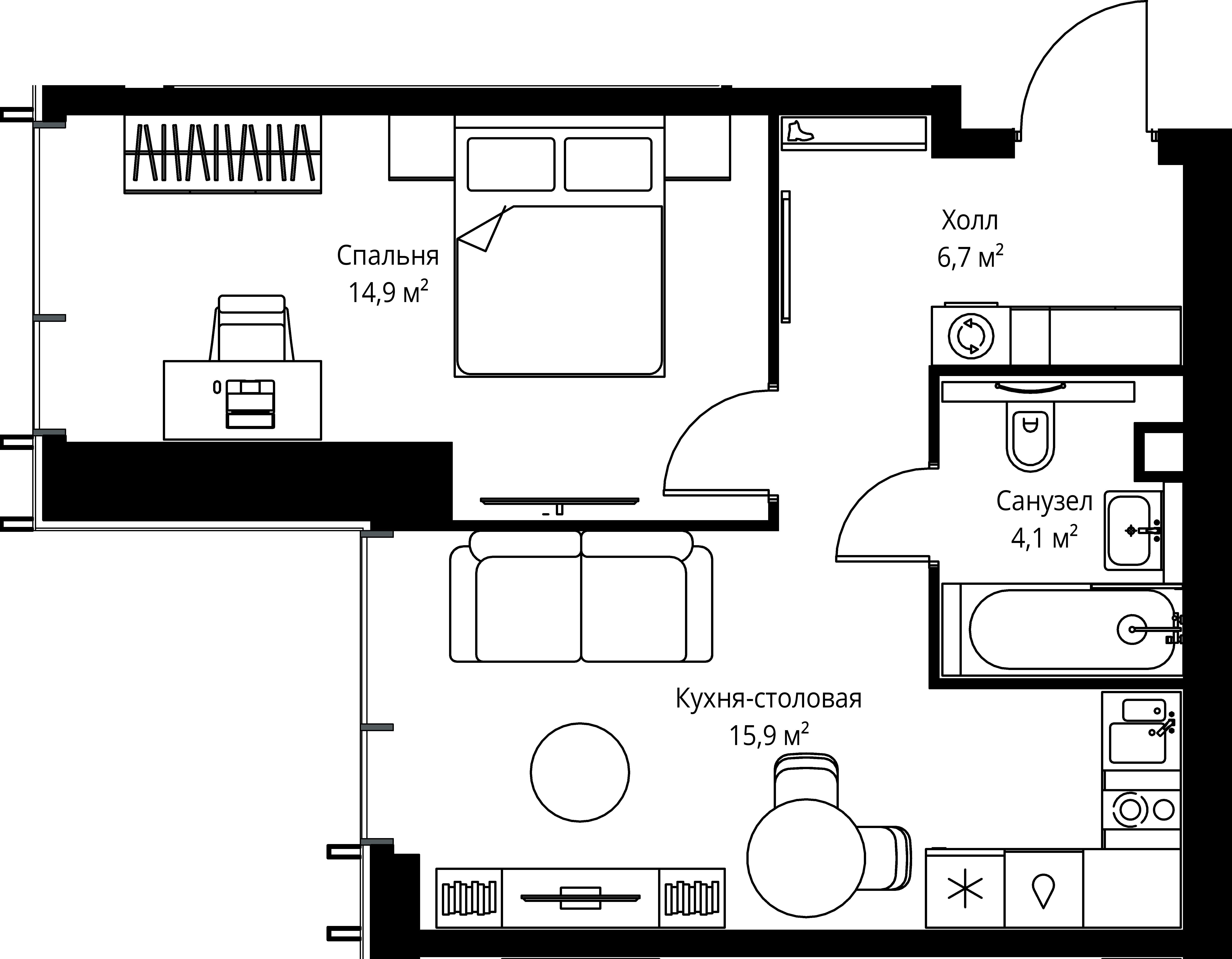 1-комнатная, 41,6 м² — 21 498 880 ₽