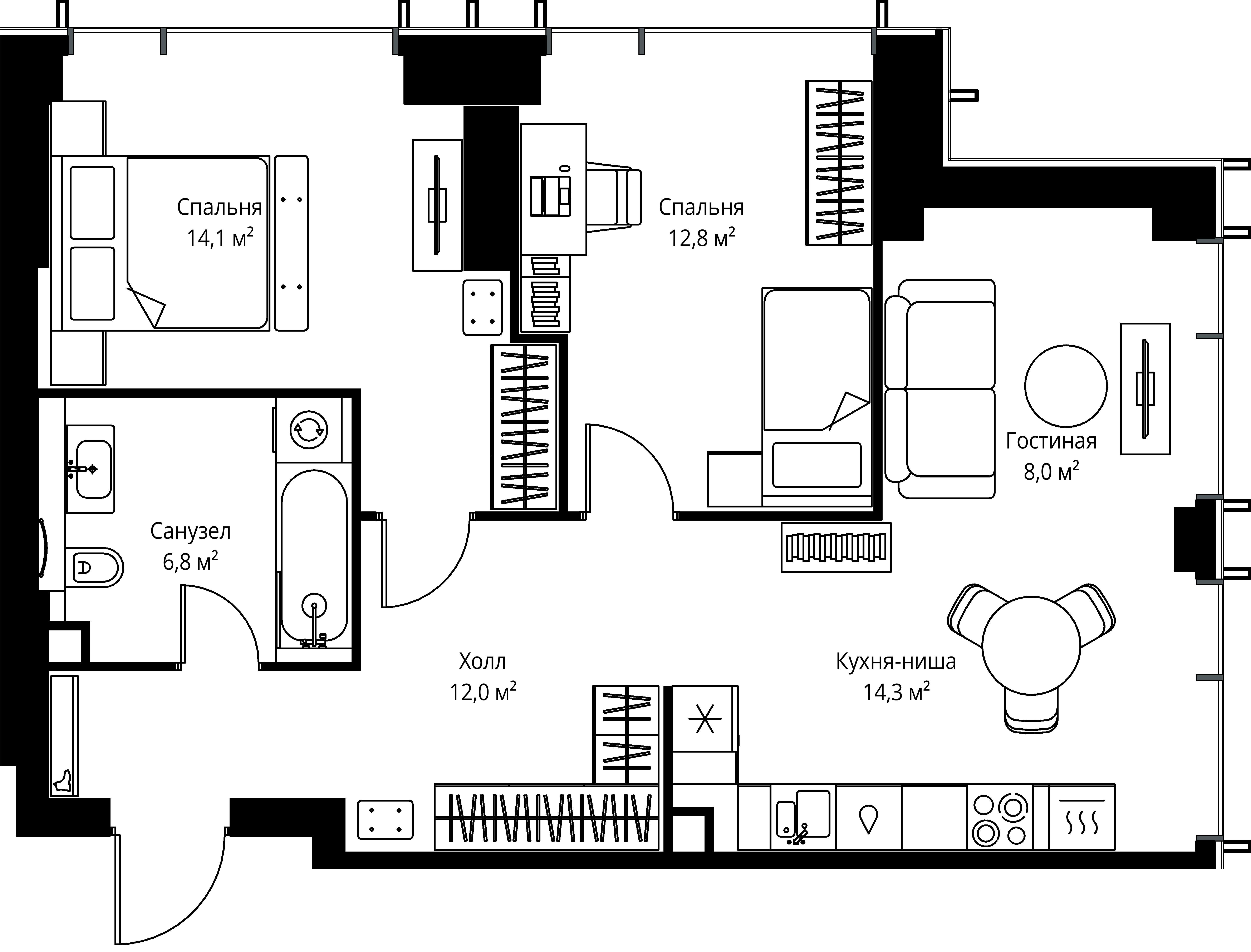 2-комнатная, 68 м² — 31 385 400 ₽