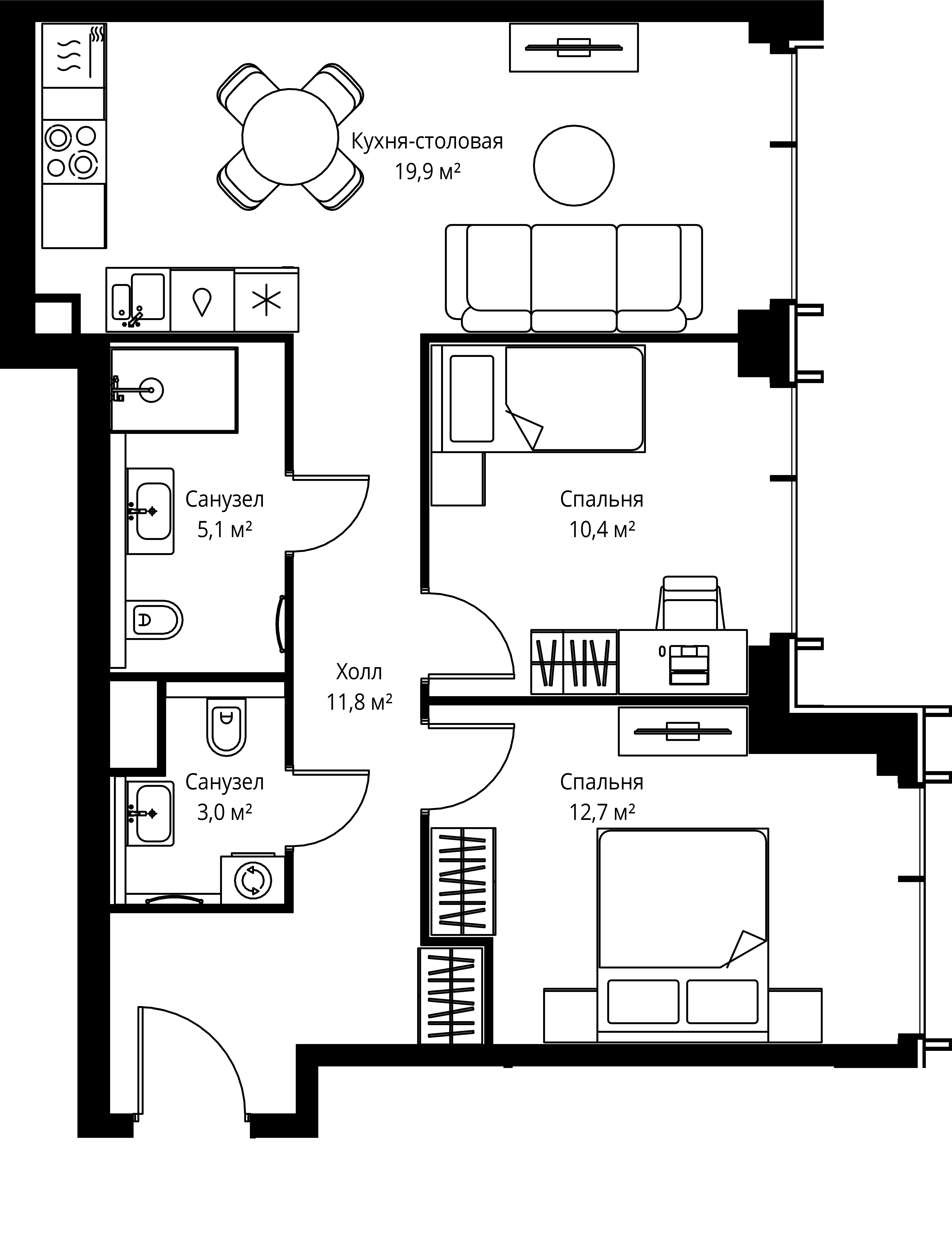 2-комнатная, 62,9 м² — 28 817 635 ₽