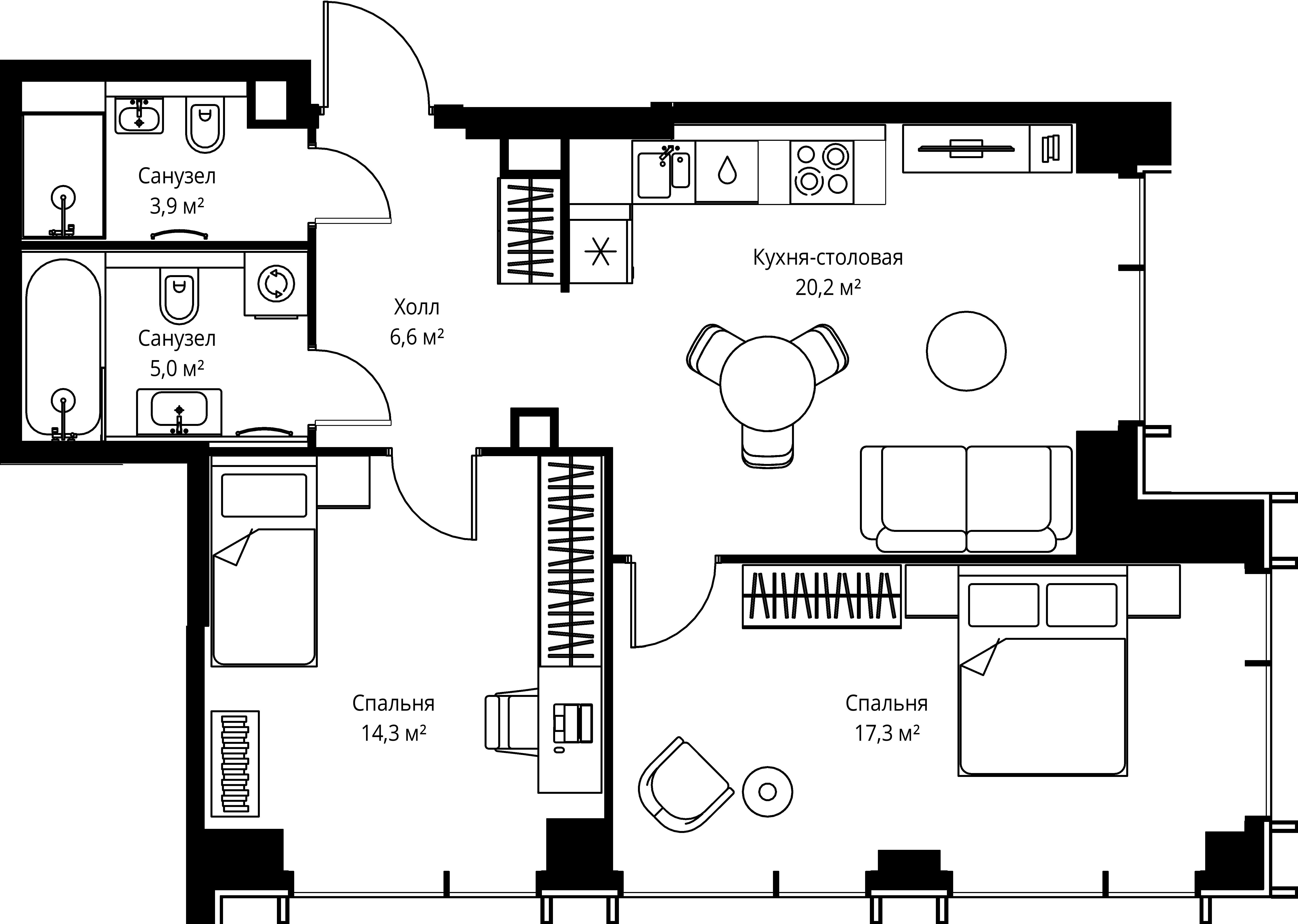 2-комнатная, 67,3 м² — 31 920 390 ₽