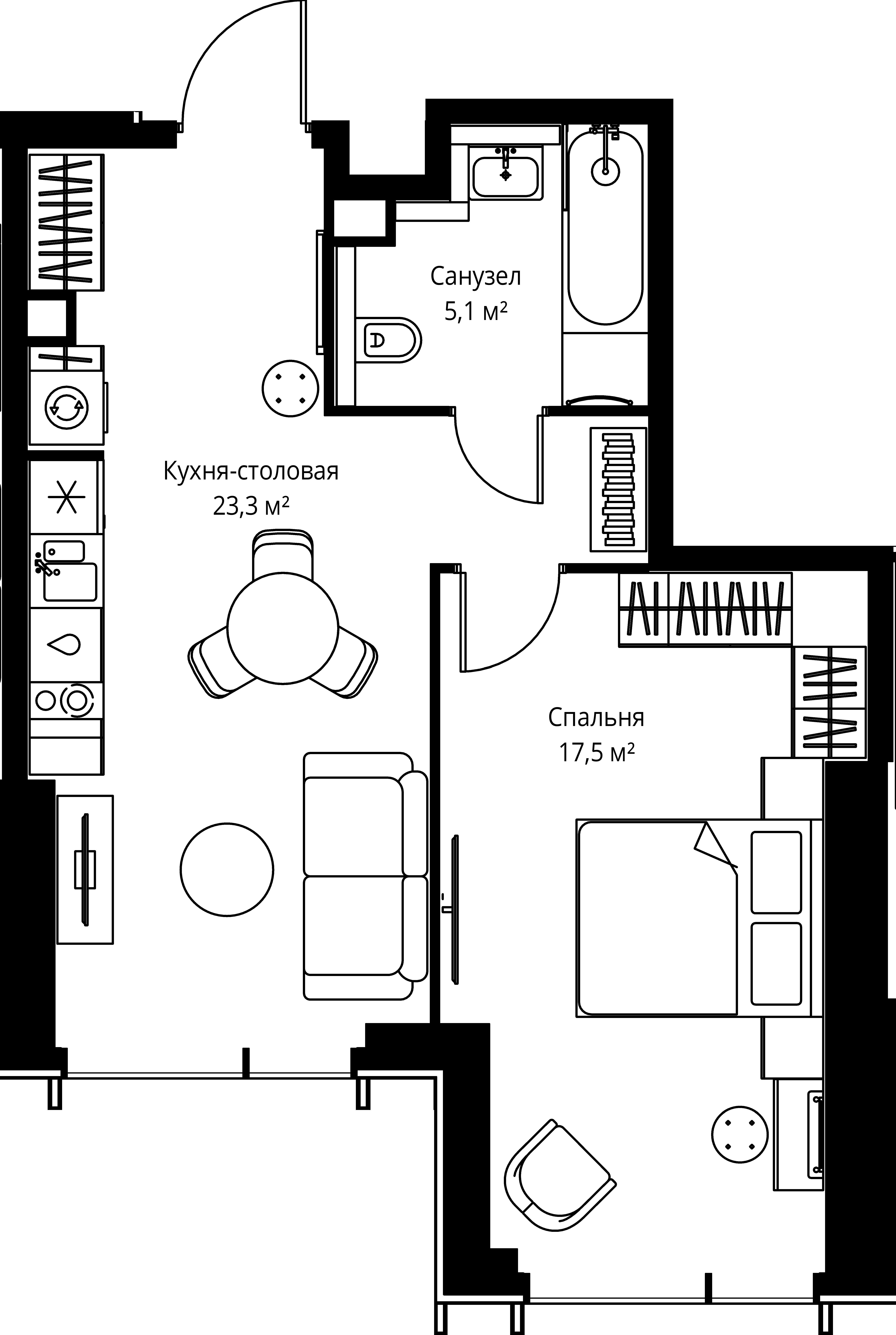 1-комнатная, 45,9 м² — 23 330 970 ₽