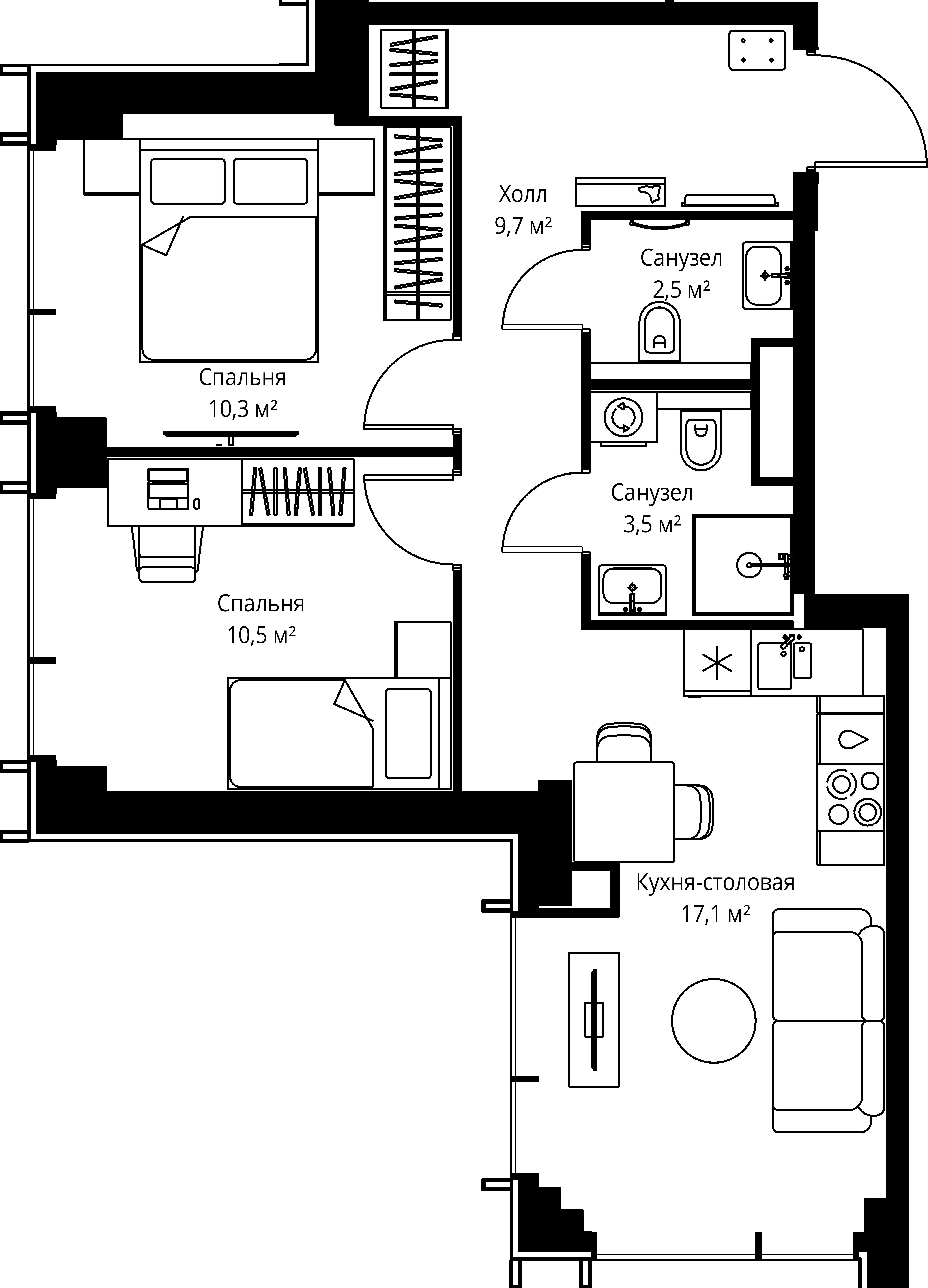 2-комнатная, 53,6 м² — 27 472 680 ₽