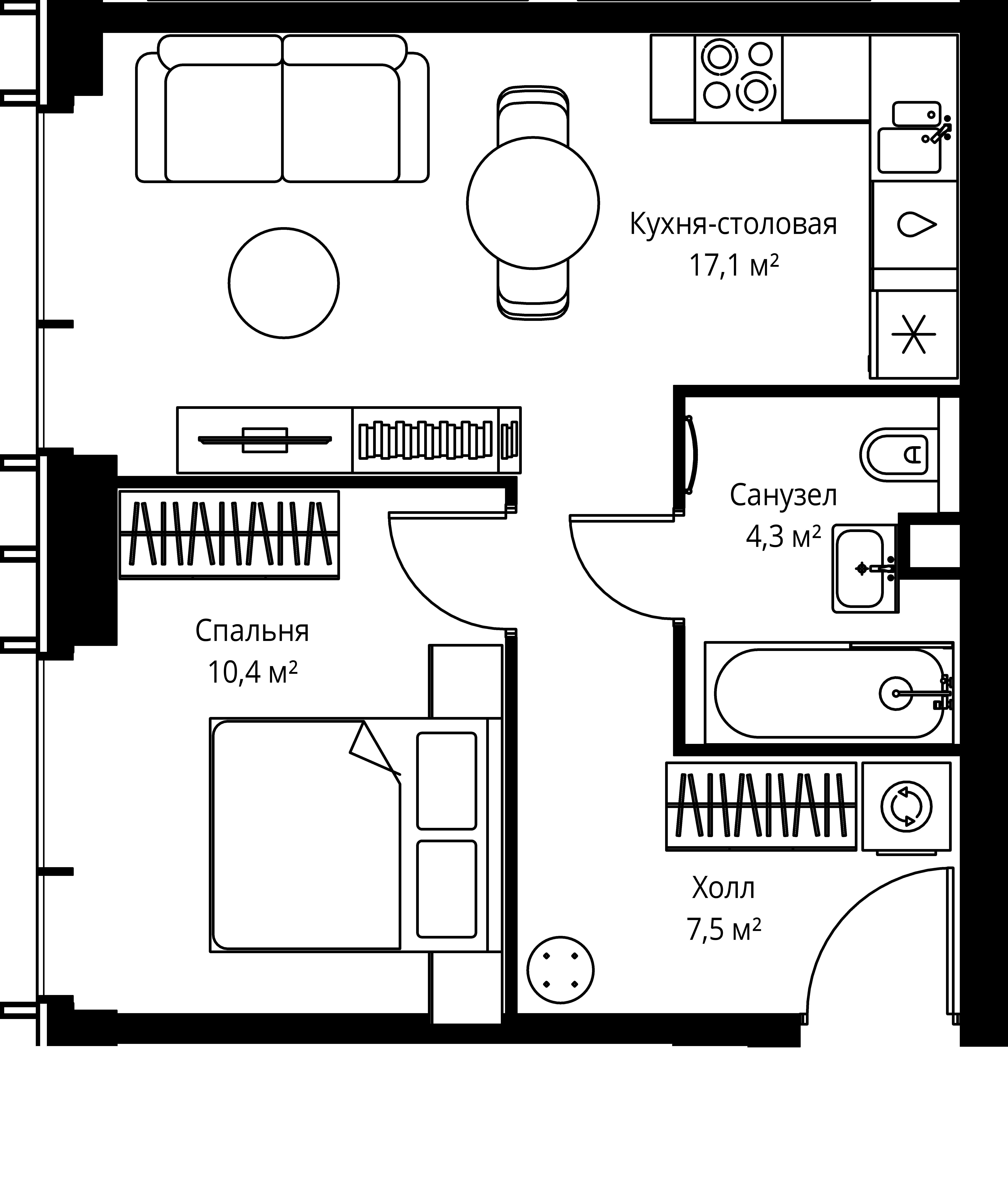 1-комнатная, 39,3 м² — 22 748 805 ₽