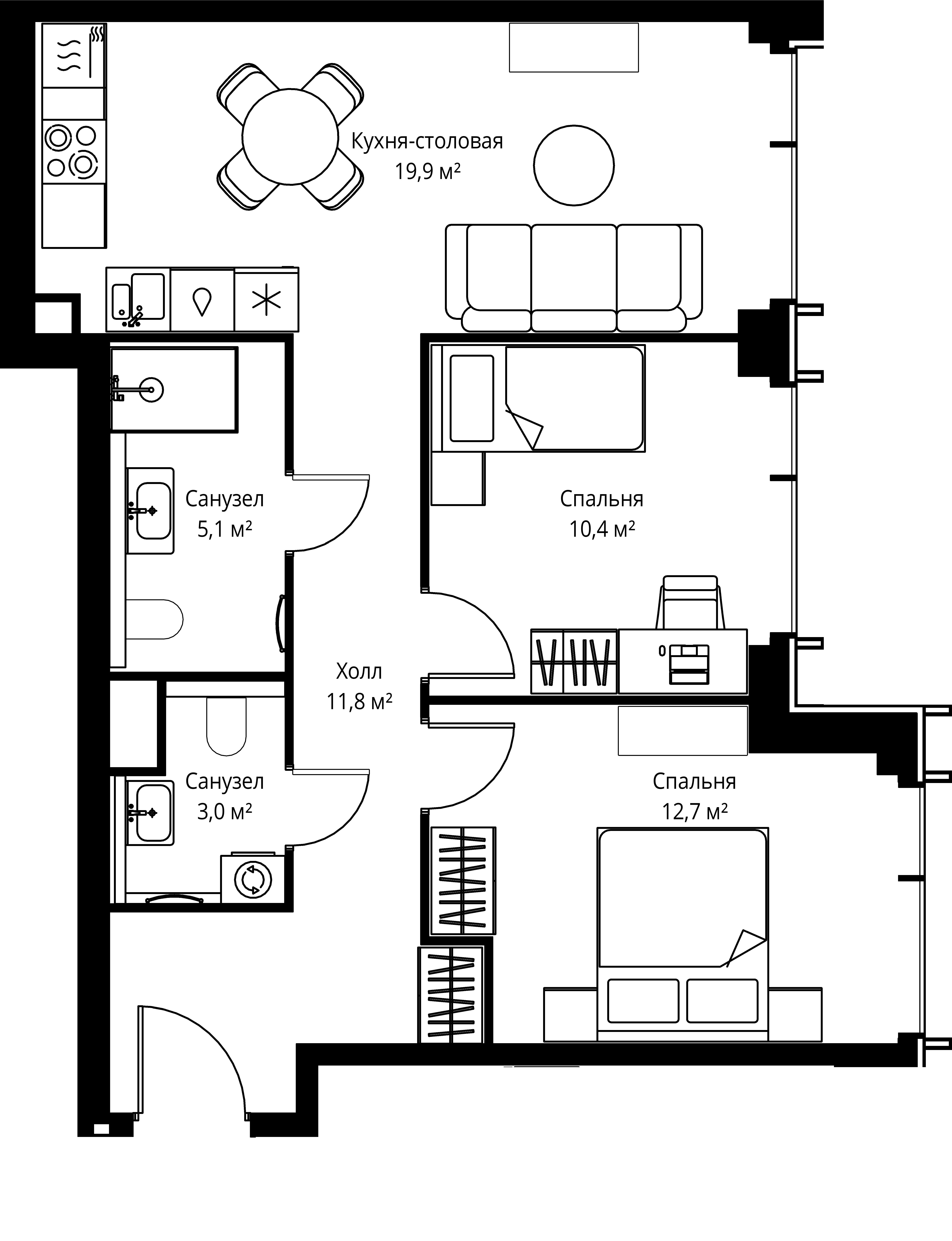 2-комнатная, 62,9 м² — 28 924 565 ₽