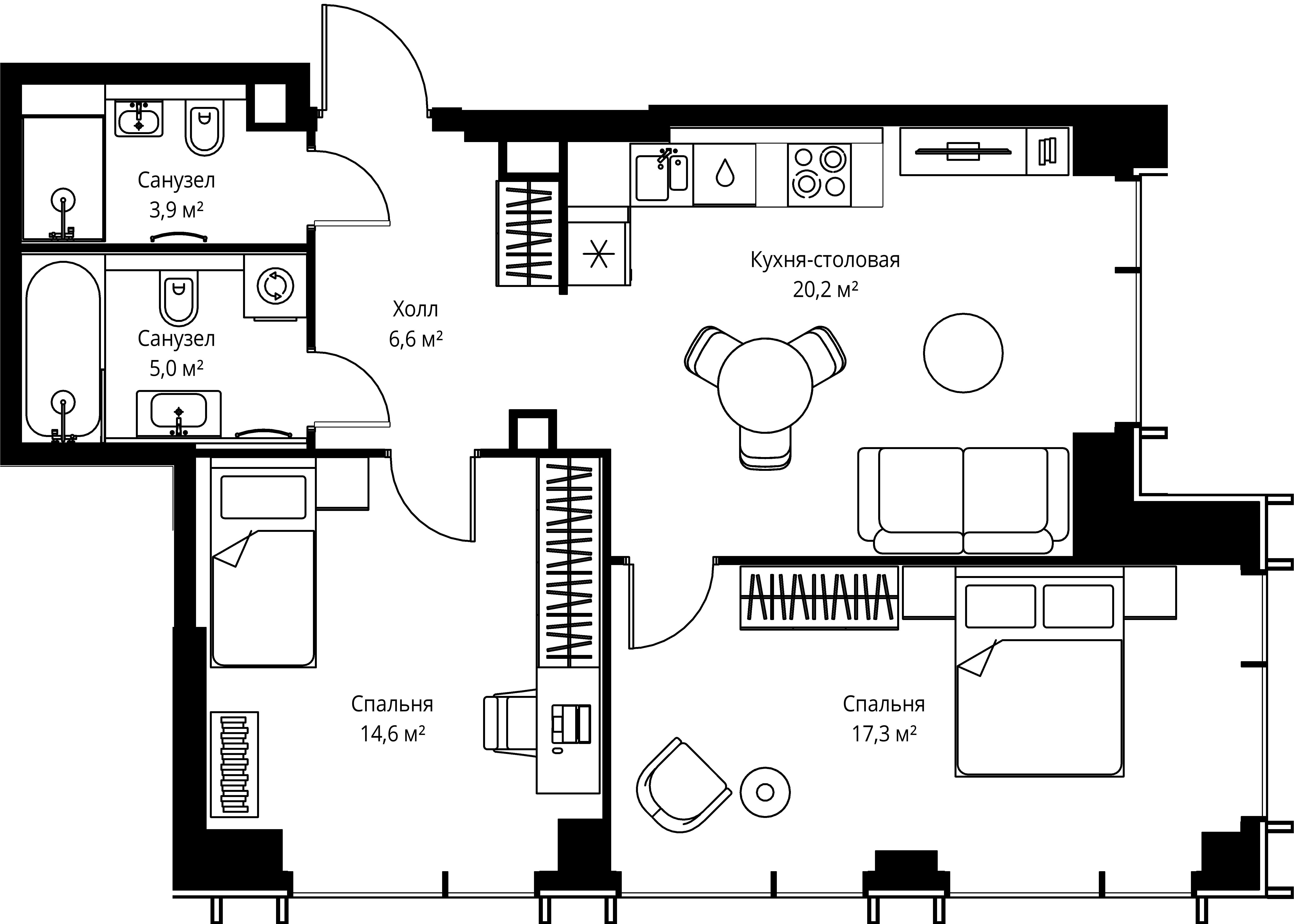 2-комнатная, 67,6 м² — 32 177 600 ₽